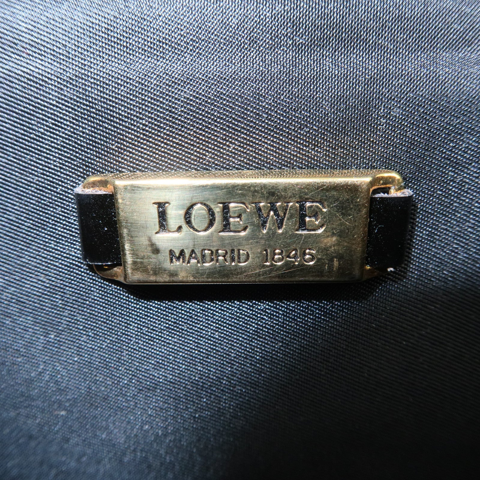 LOEWE Nylon Canvas Patent Leather Leopard Vanity Bag Black Beige Used