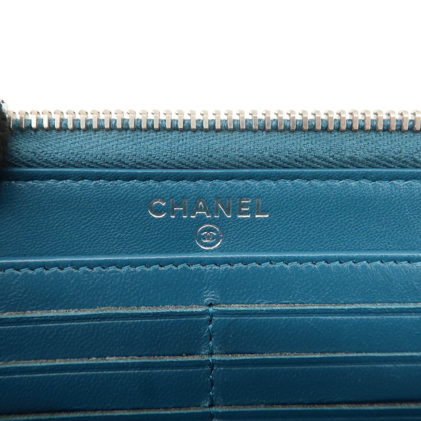 CHANEL V Stich Lamb Skin Coco Mark Studs Long Wallet Blue A50097