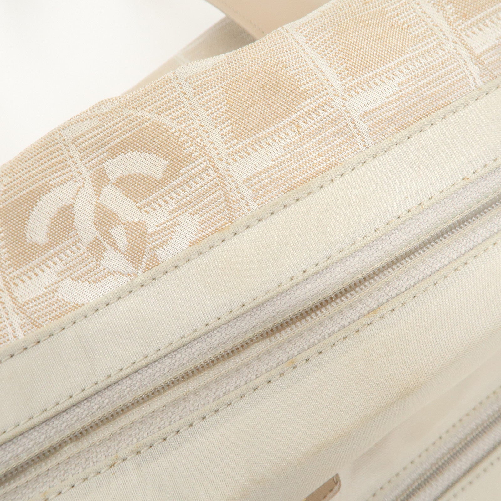 CHANEL New Travel Line Nylon Jacquard Leather Tote Bag Beige A15991 Used