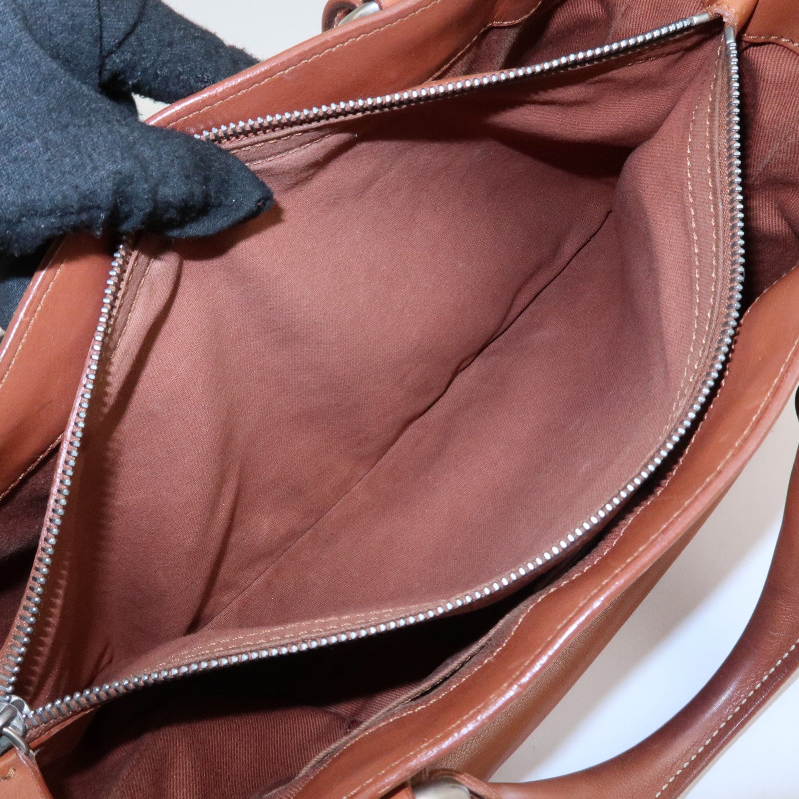 CELINE Leather Triomphe Button Boogie Bag Macadam Engraved Brown Used