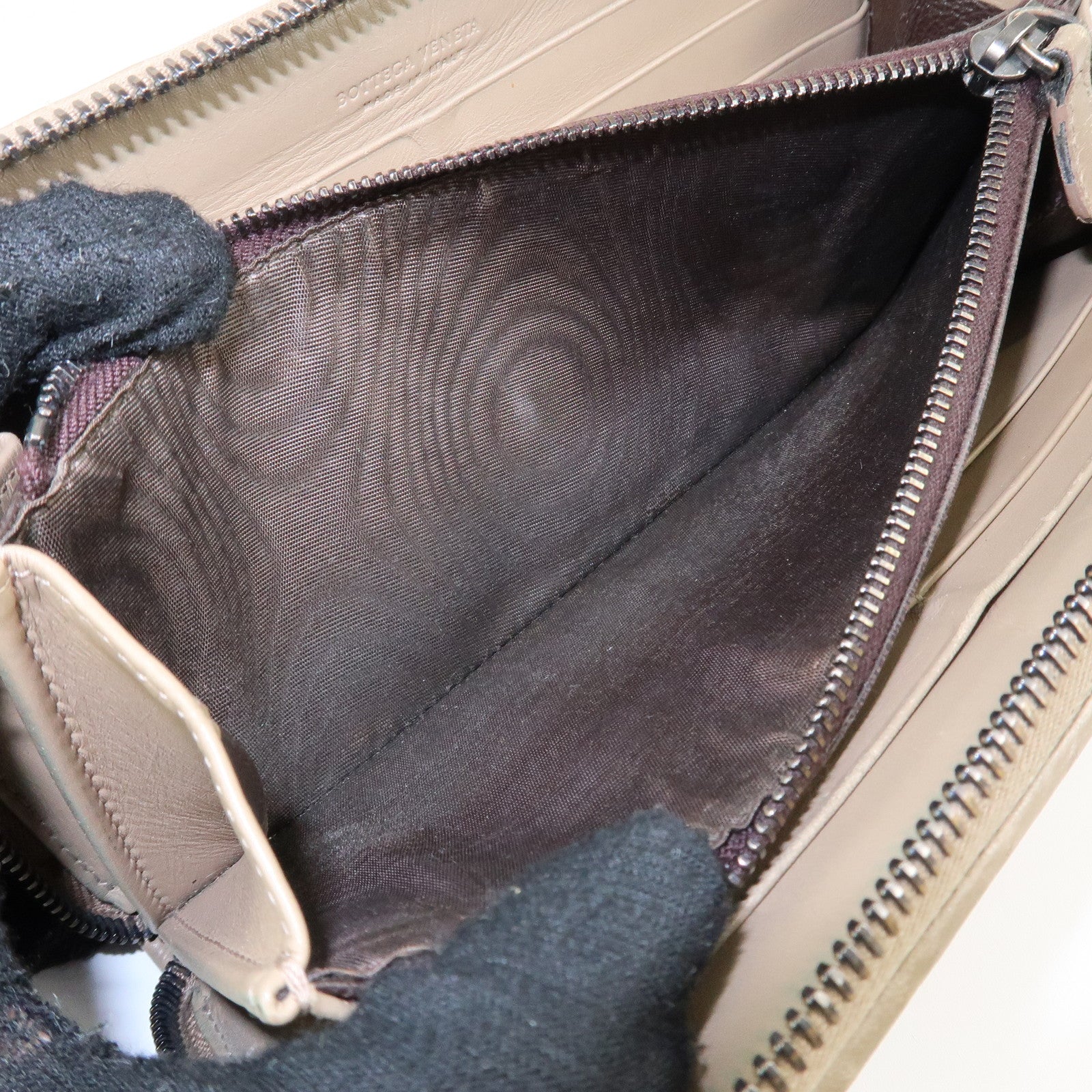 BOTTEGA VENETA Intrecciato Leather Zip Around Long Wallet Beige Used