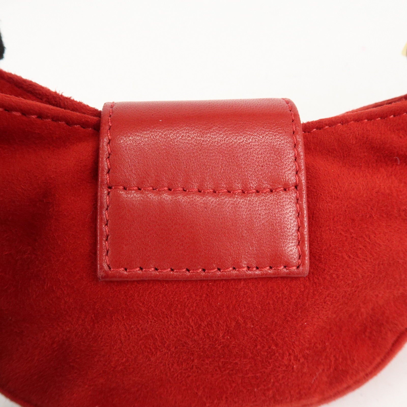 FENDI Suede Leather Mini Croissant Hand Bag Red 26673