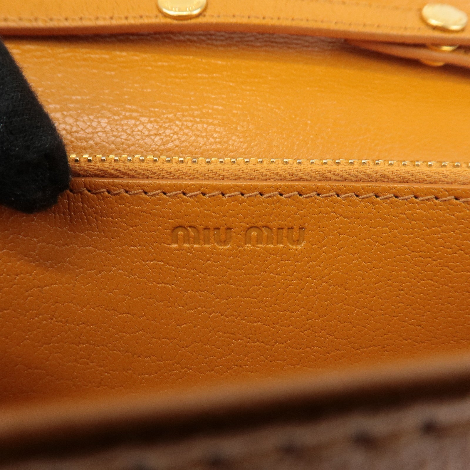 MIU MIU Leather Studs Chain Wallet Shoulder Bag Brown 5BP006