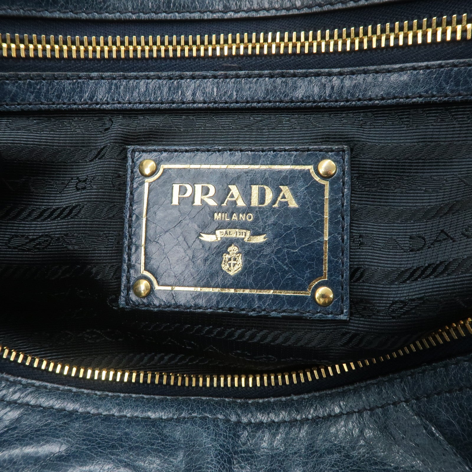 PRADA Leather 2Way Bag Shoulder Bag Blue BL0678