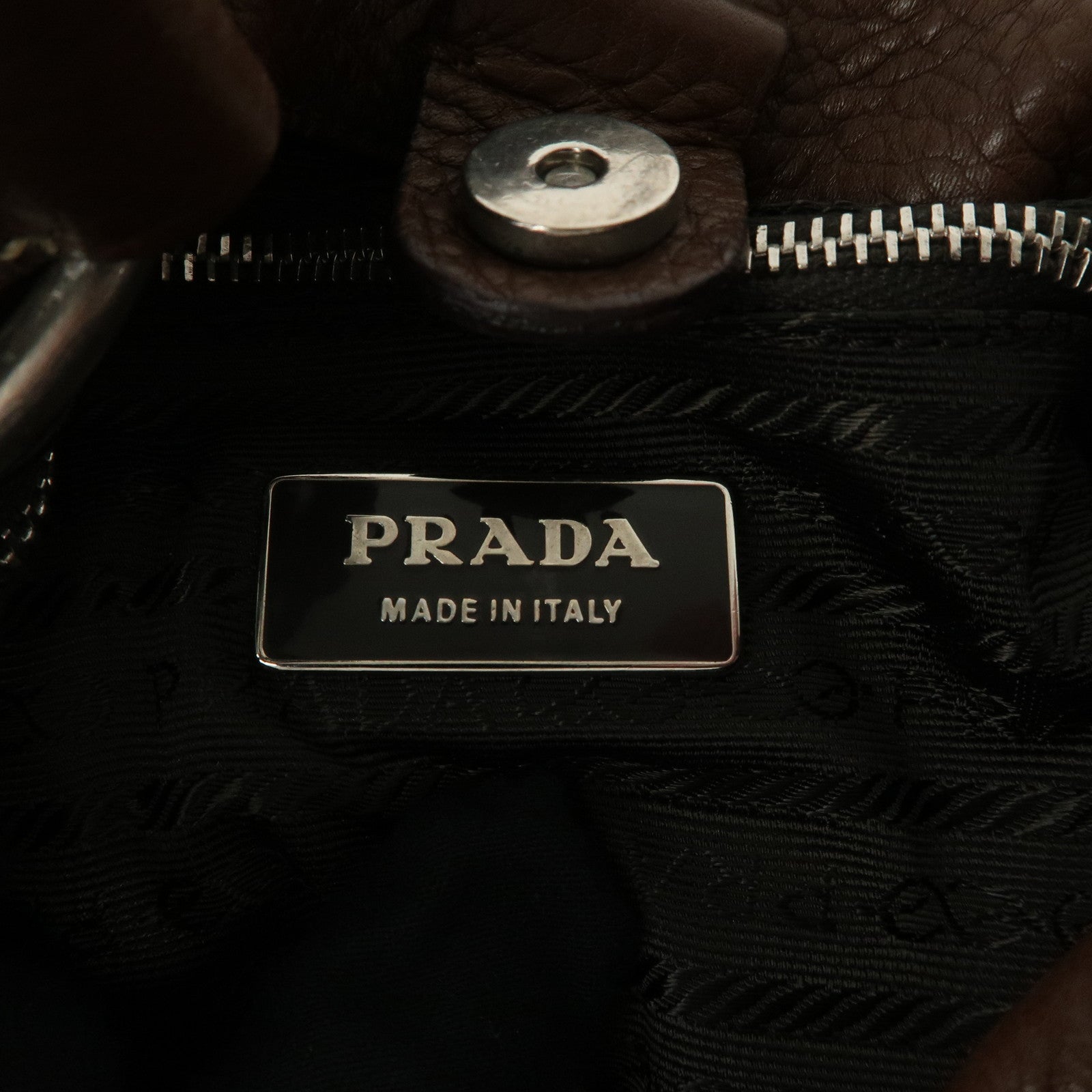 PRADA Logo Leather Shoulder Bag Hand Bag Brown