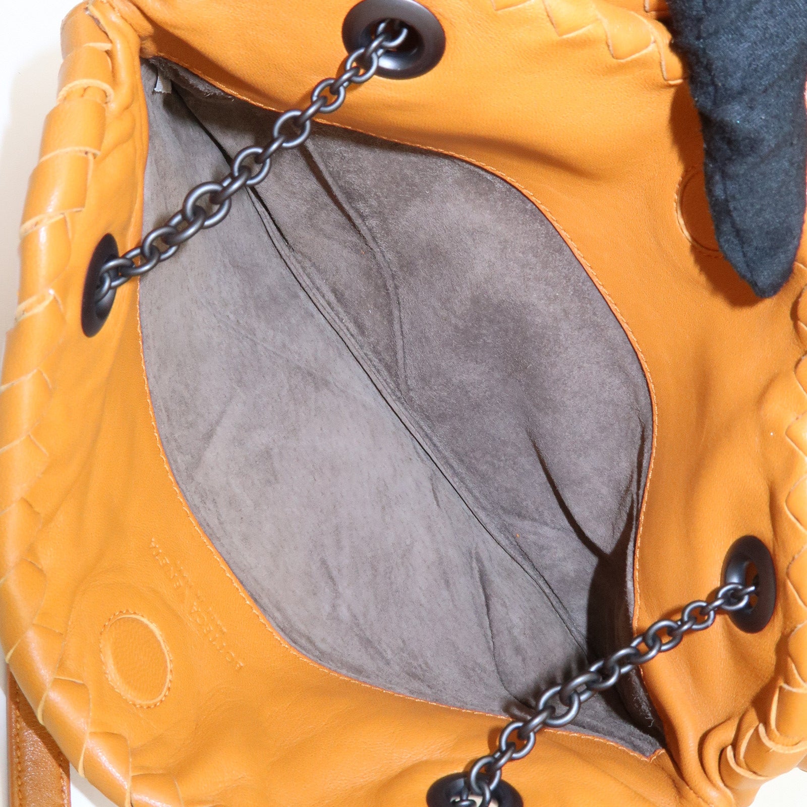 Bottega Veneta Intrecciato Leather Chain Shoulder Bag Orange Used