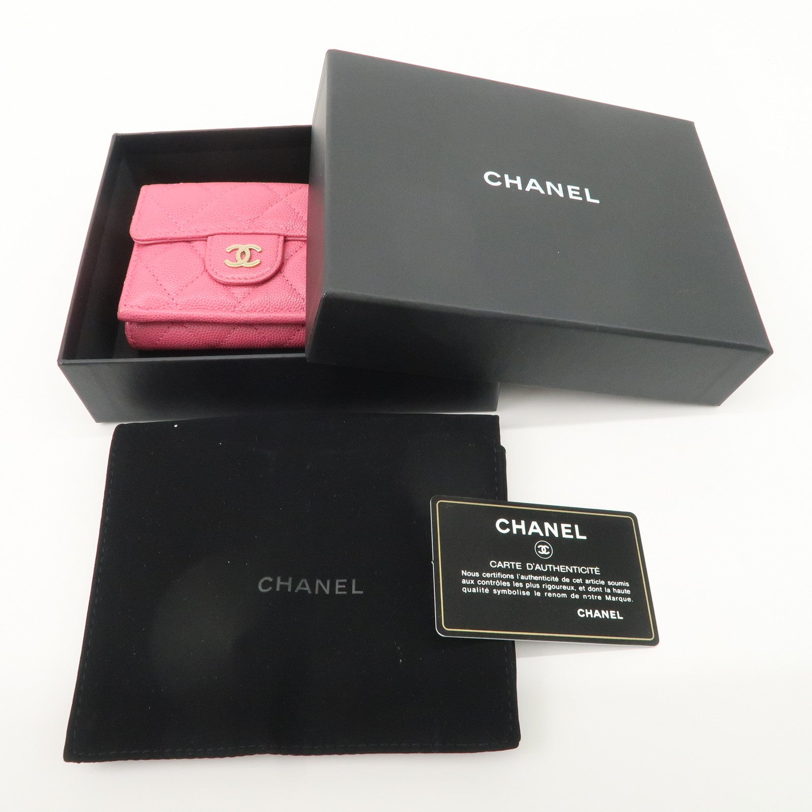 CHANEL Matelasse Caviar Skin Tri-Fold Wallet Pink A84401 Used