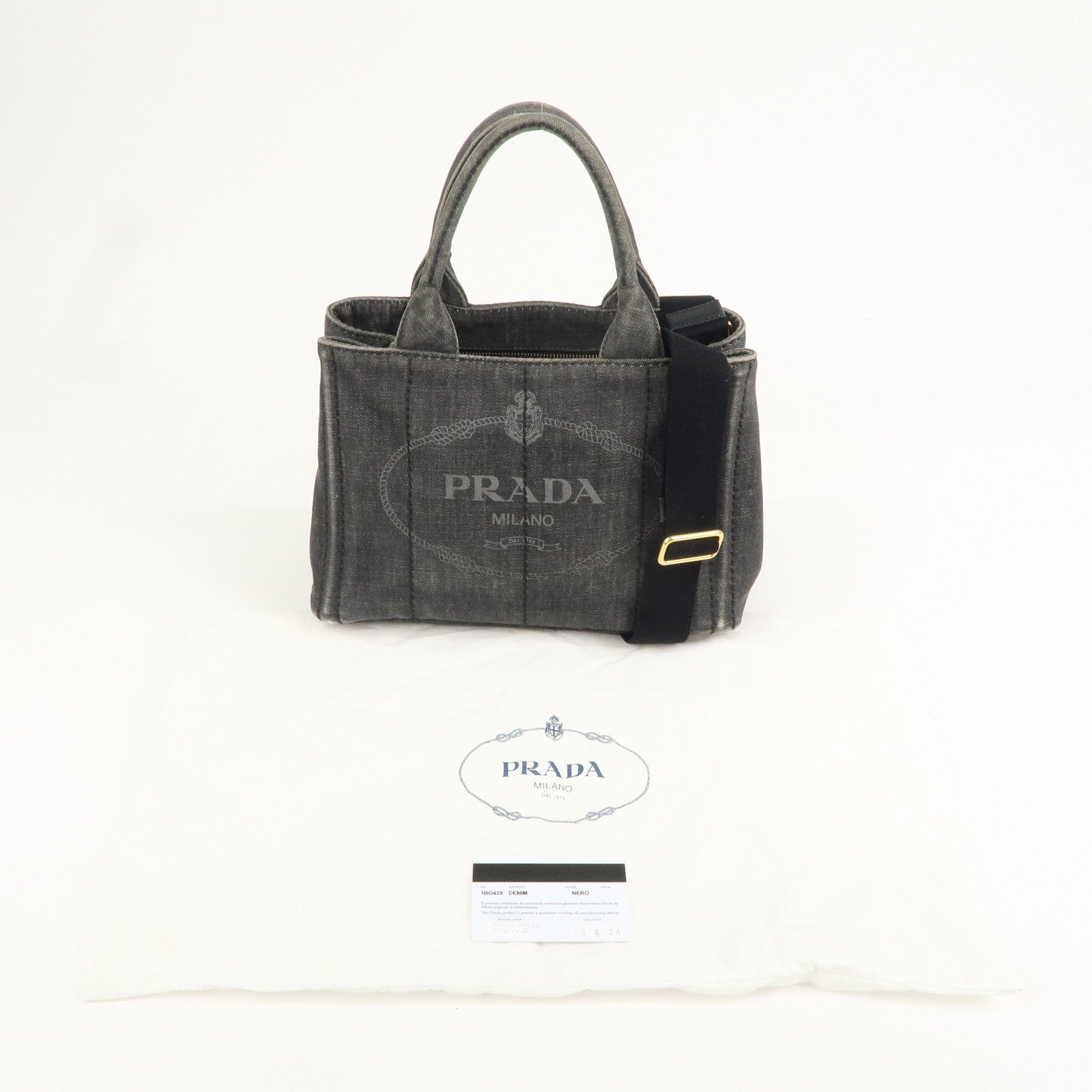 PRADA Logo Canapa Mini Canvas 2Way Bag Denim Black 1BG439