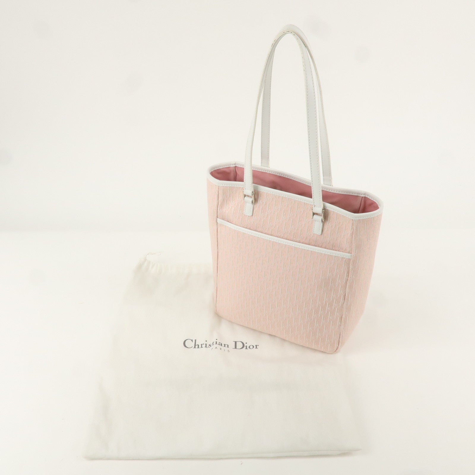 Christian Dior Trotter Canvas Leather Tote Bag Pink White