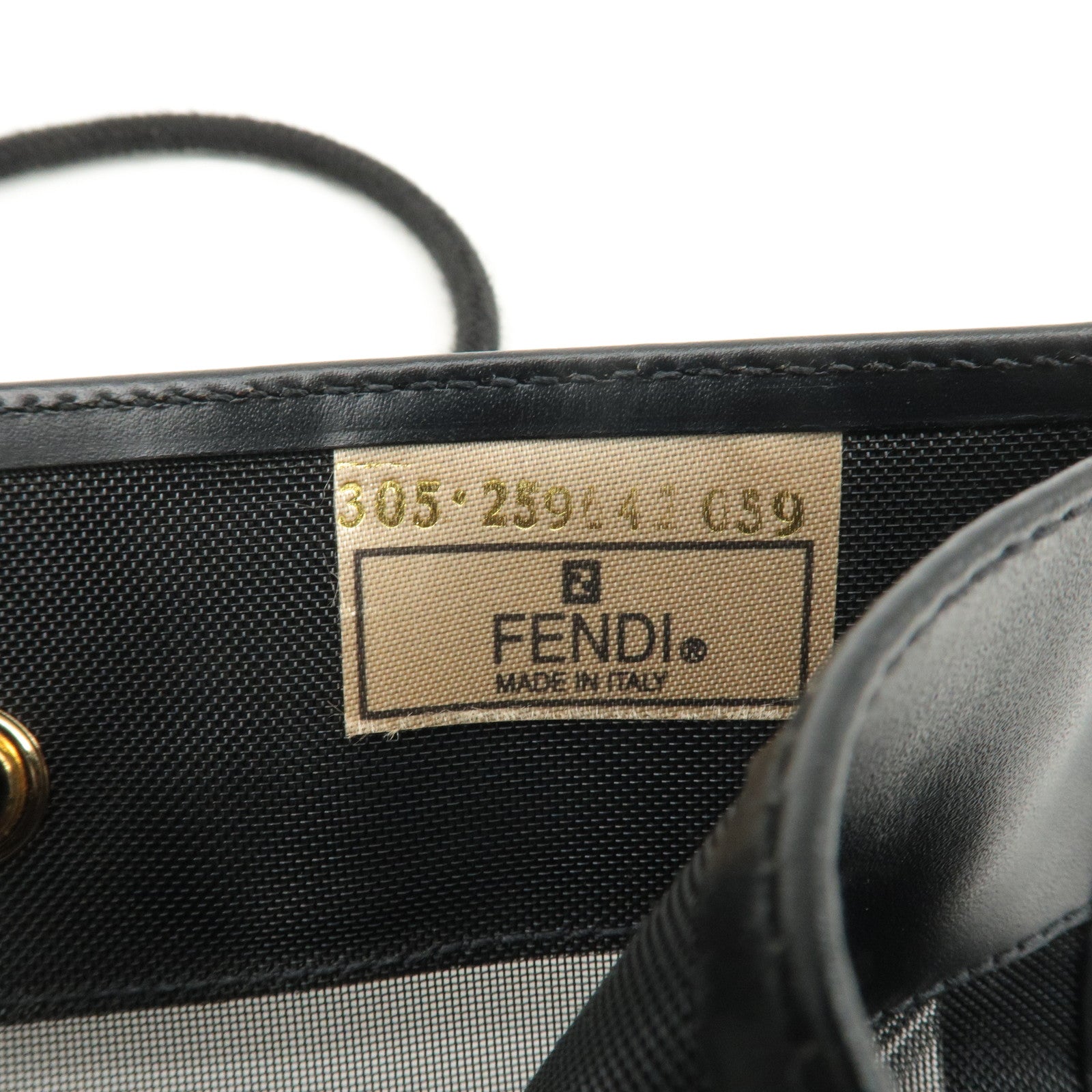 FENDI Mesh Leather Tote Bag Shoulder Bag Black 259642