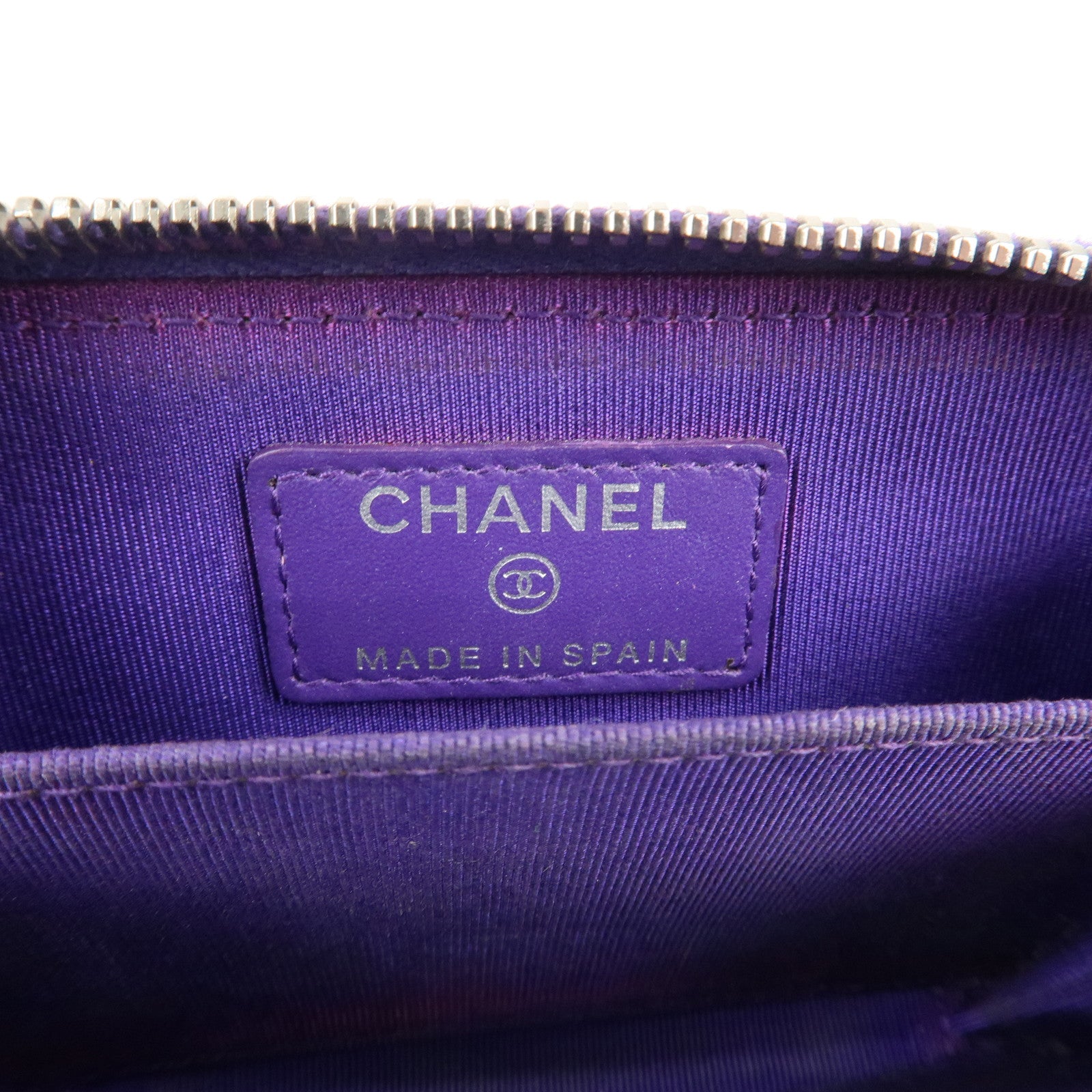 CHANEL Matelasse Patent Leather Card Case Coin Case Purple