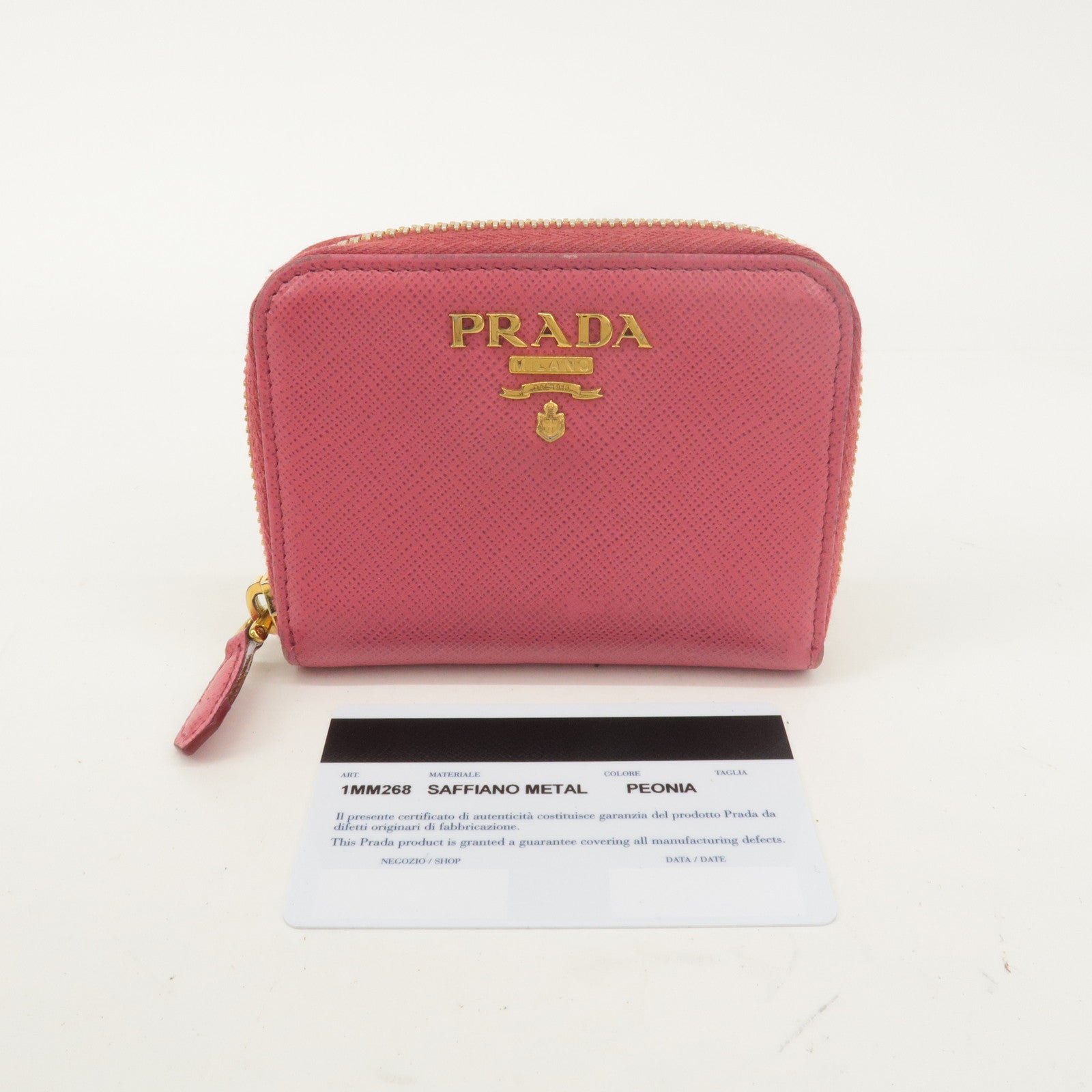 PRADA Logo Saffiano Leather Round Zipper Small Wallet Pink 1MM268