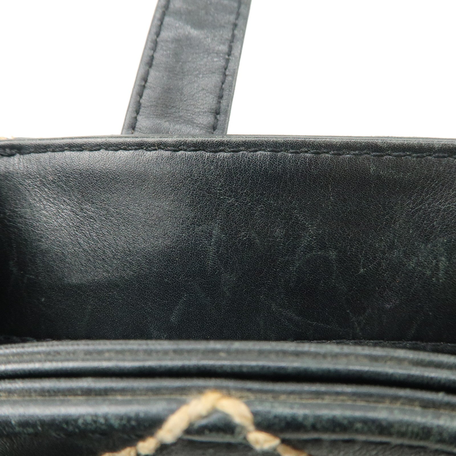 CHANEL Wild Stitch Lamb Skin Tote Bag Hand Bag Black A18126 Used