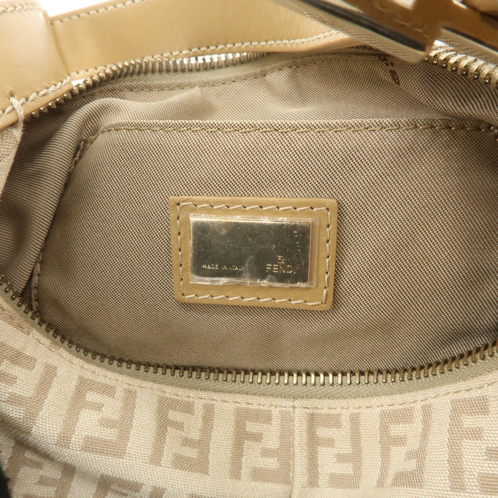 FENDI Zucchino Canvas Leather Shoulder Bag Beige Gray 8BR440