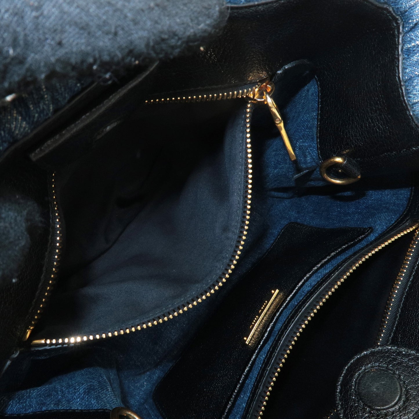 MIU MIU Matelasse Denim Leather 2Way Shoulder Hand Bag Blue