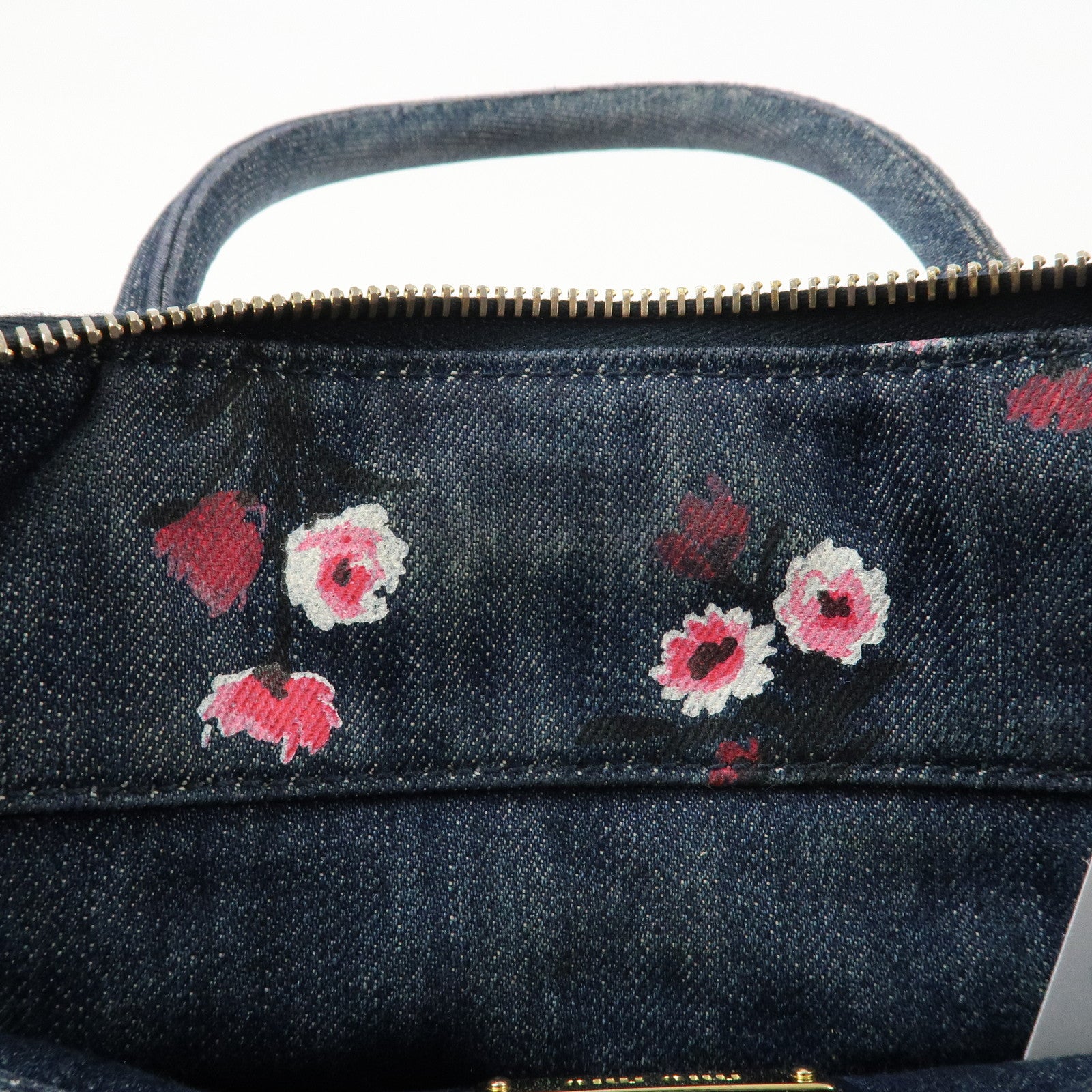 MIU MIU Matelasse Denim Leather 2Way Bag Hand Bag Flower 5BB020