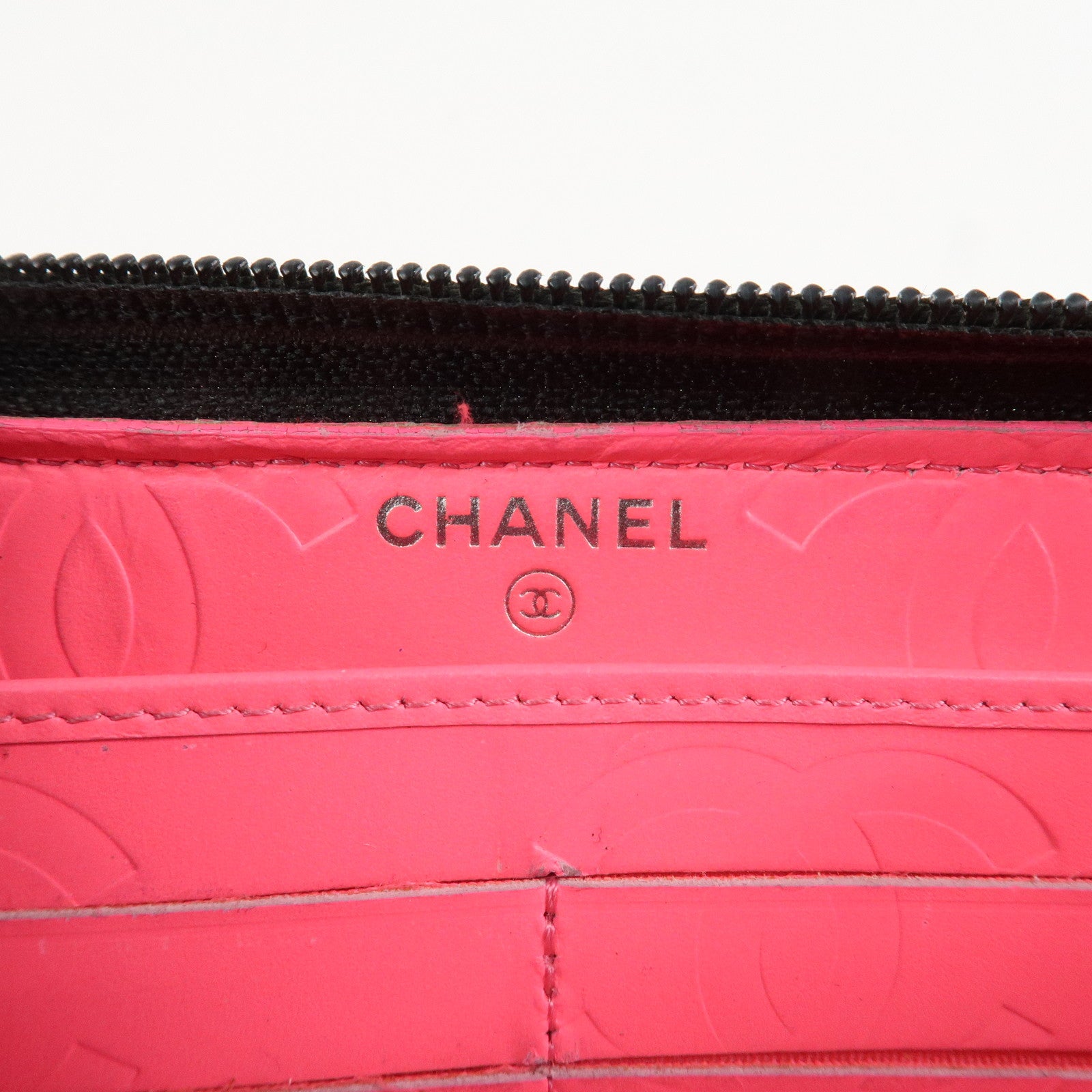 CHANEL Cambon Line Patent Leather Zip Around Long Wallet A50078 Used