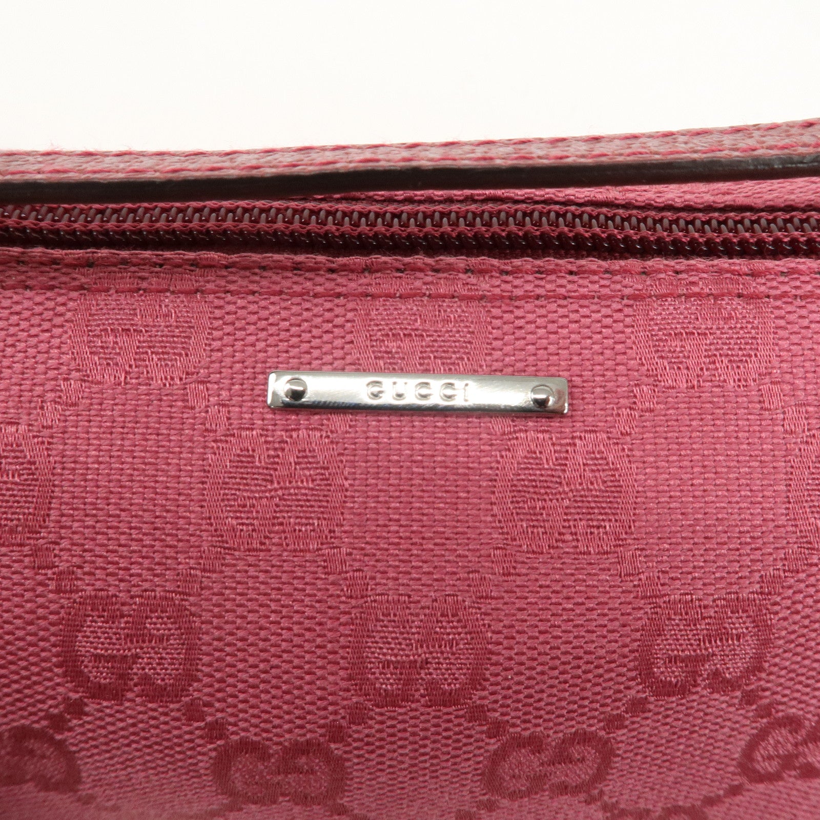 GUCCI Boat Bag GG Canvas Leather Bag Hand Bag Pouch Pink 7198