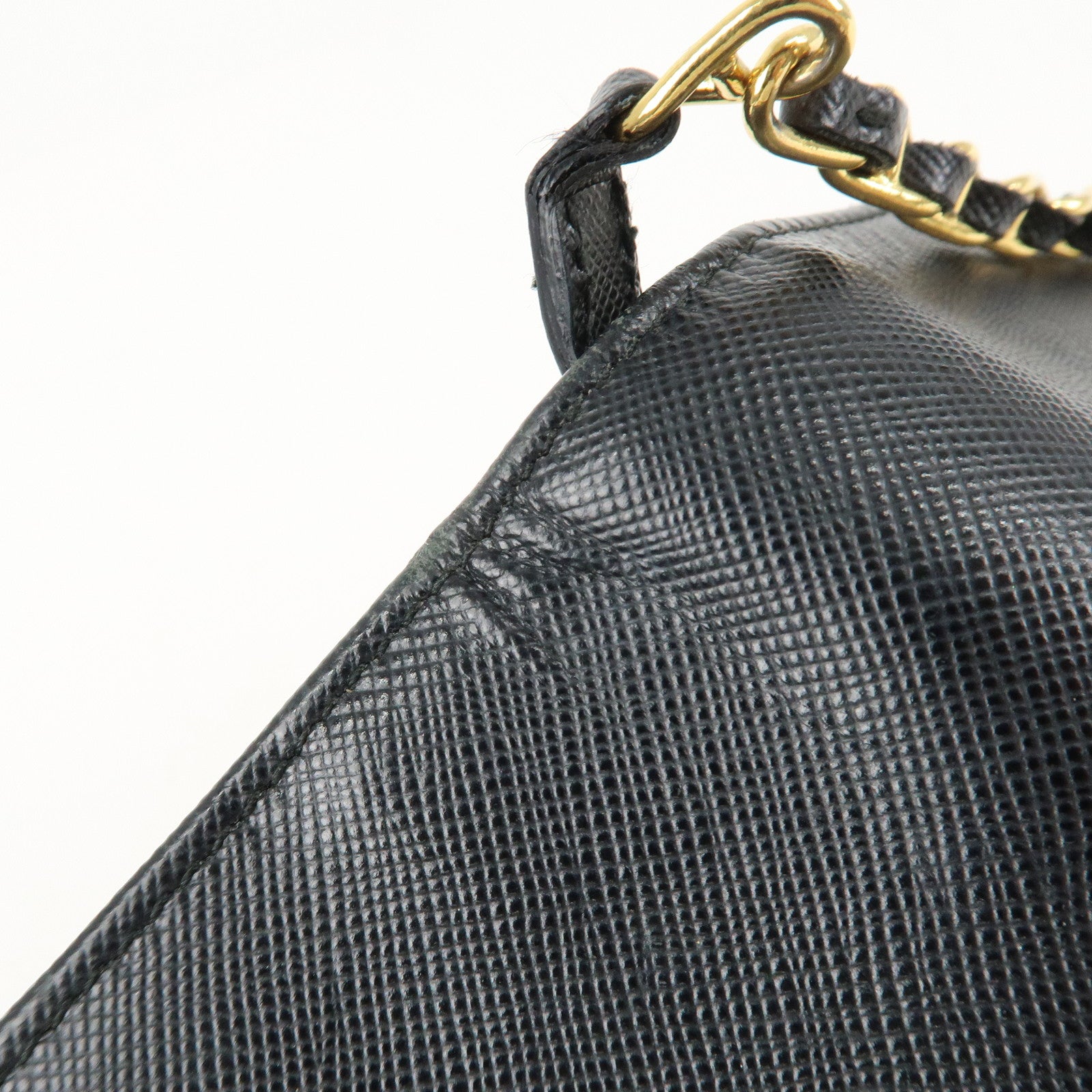 PRADA Saffiano Leather Chain Wallet Purse Black 1MT290