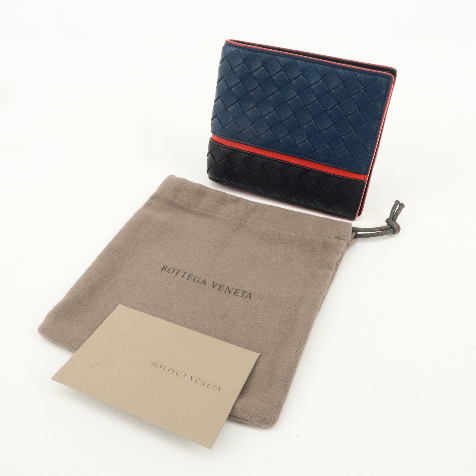 BOTTEGA VENETA Intrecciato Leather Bi-fold Wallet Bicolor Navy Red