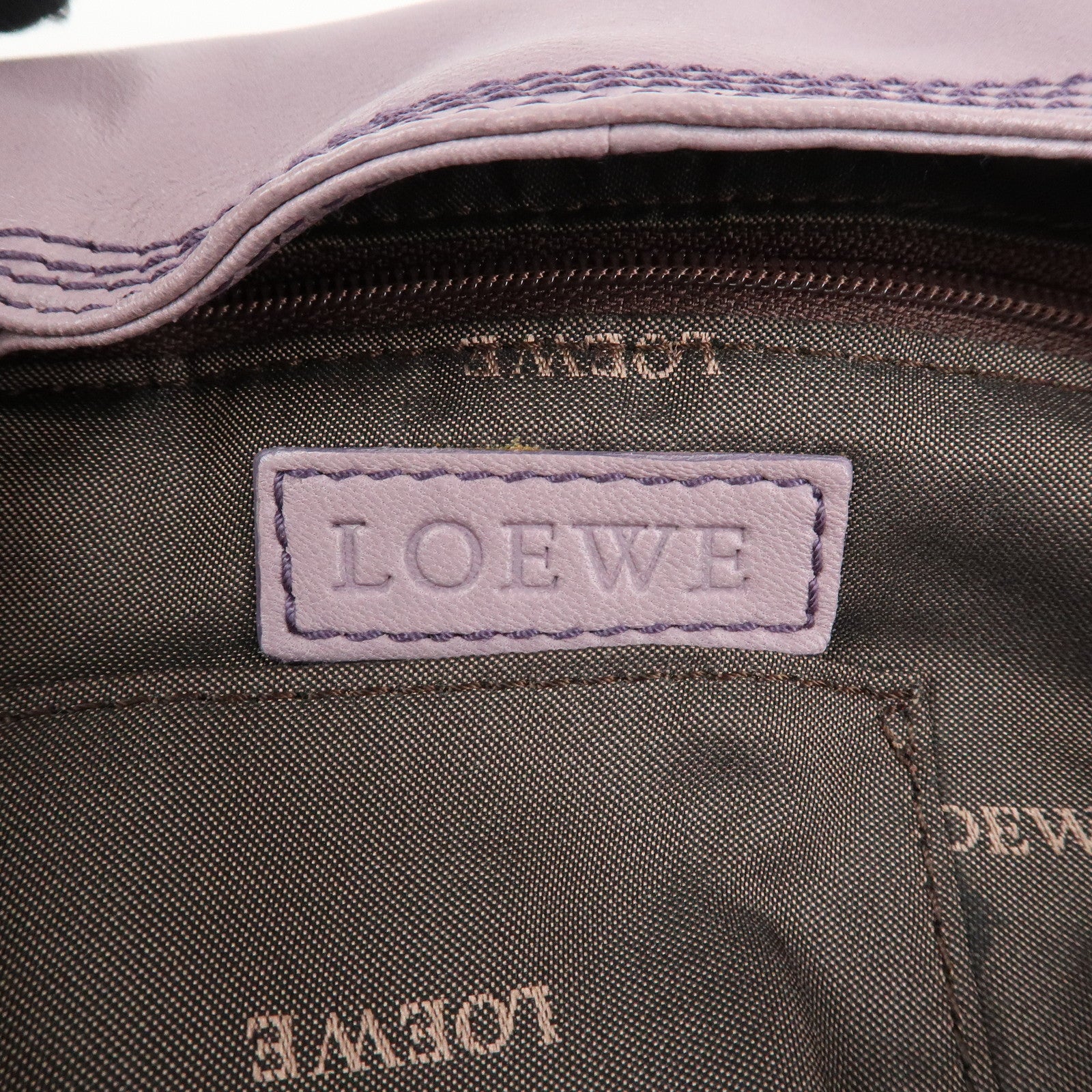 LOEWE Anagram Leather Nappa Aire Shoulder Hand Bag Lavender Used