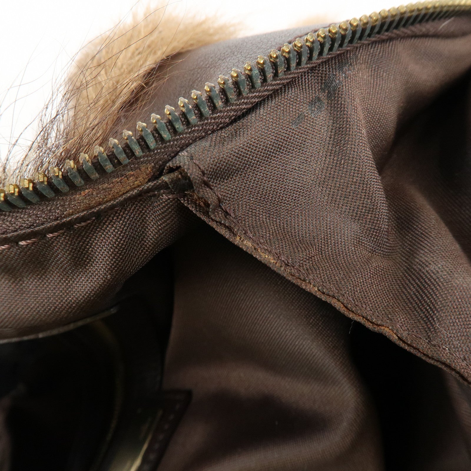 FENDI Fur Leather Tote Bag Hand Bag Shoulder Bag Brown 8BR286 Used