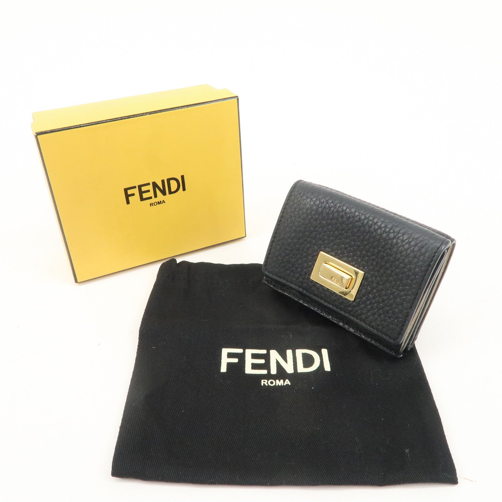 FENDI Leather Peekaboo Micro Wallet Black Gold Hardware 8M0426