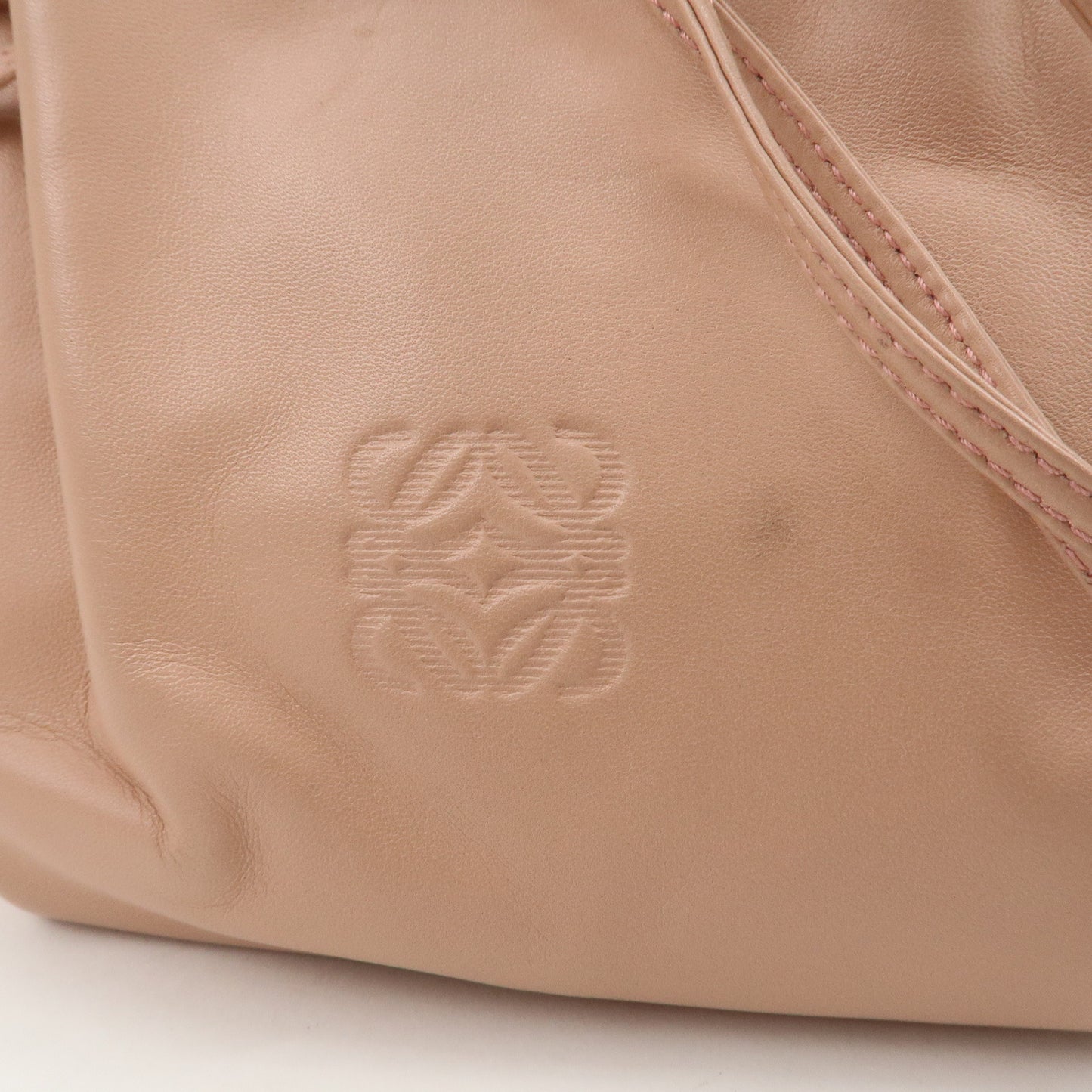 LOEWE Anaglam Leather Shoulder Bag Drawstring Bag Pink Beige