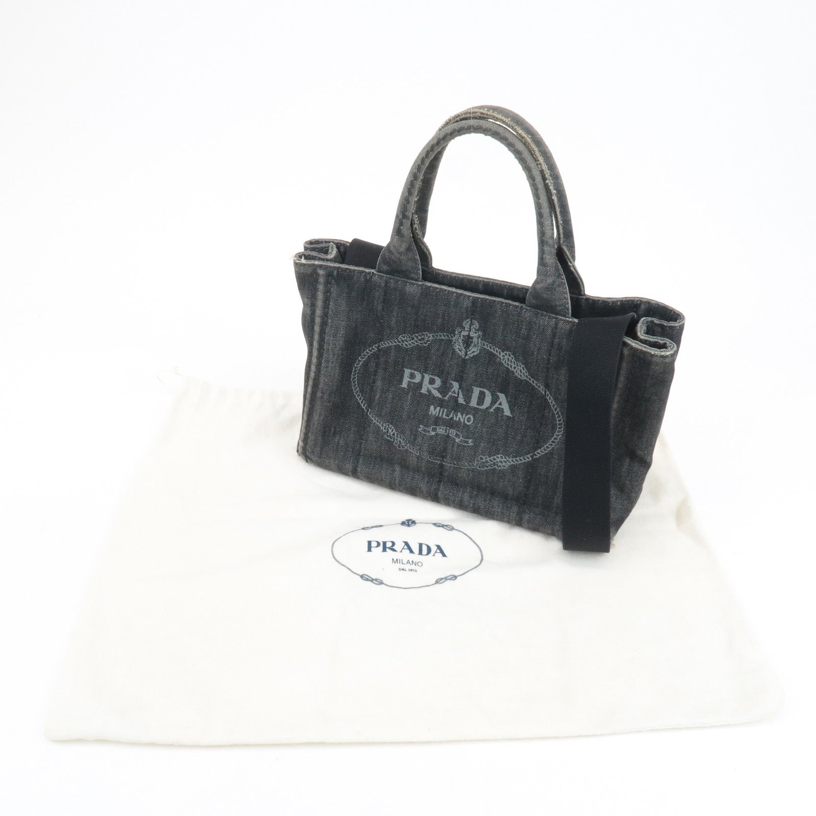 PRADA Canapa Mini Canvas 2Way Bag Tote Bag Black 1BG439