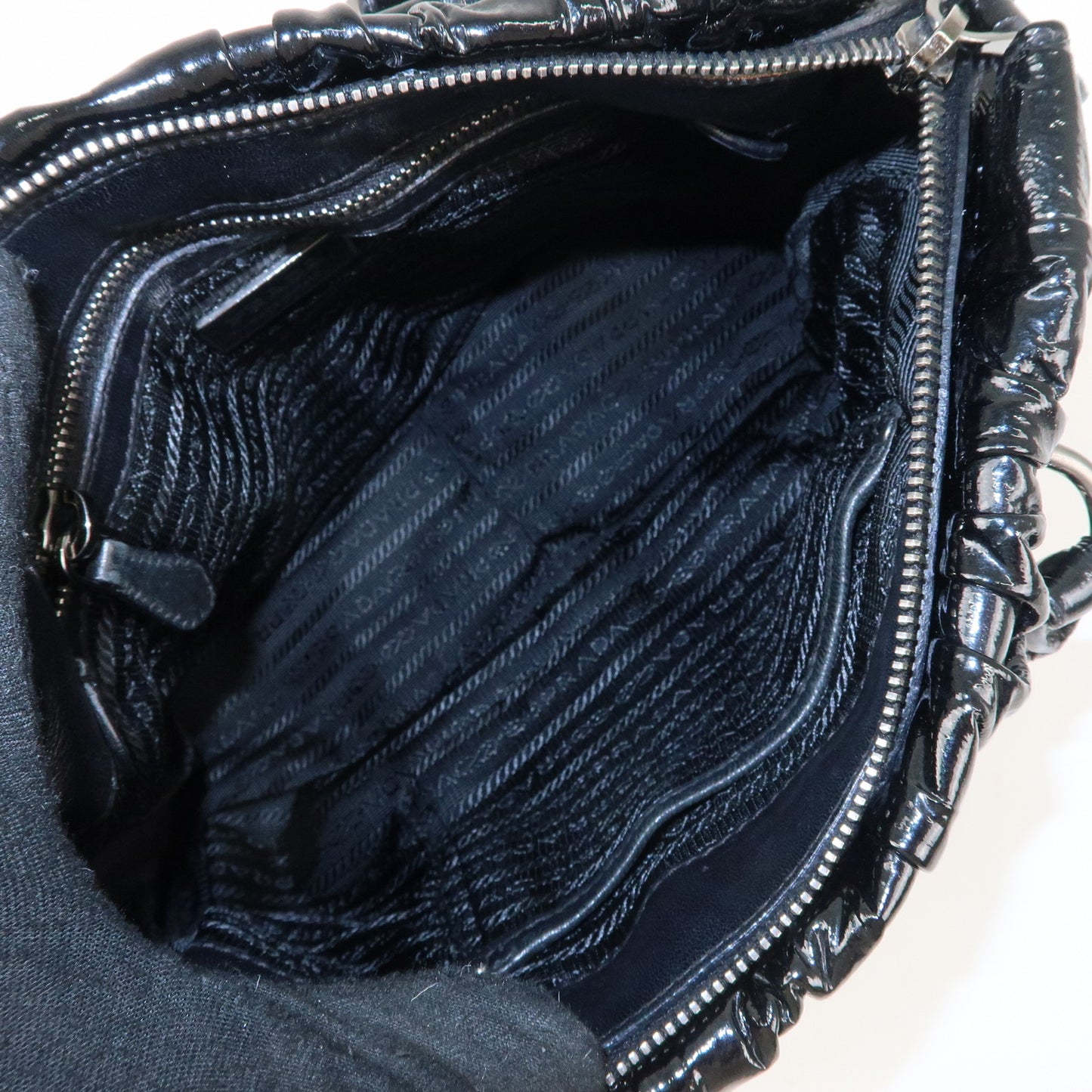 PRADA Logo Enamel Leather 2Way Shoulder Bag Hand Bag Black