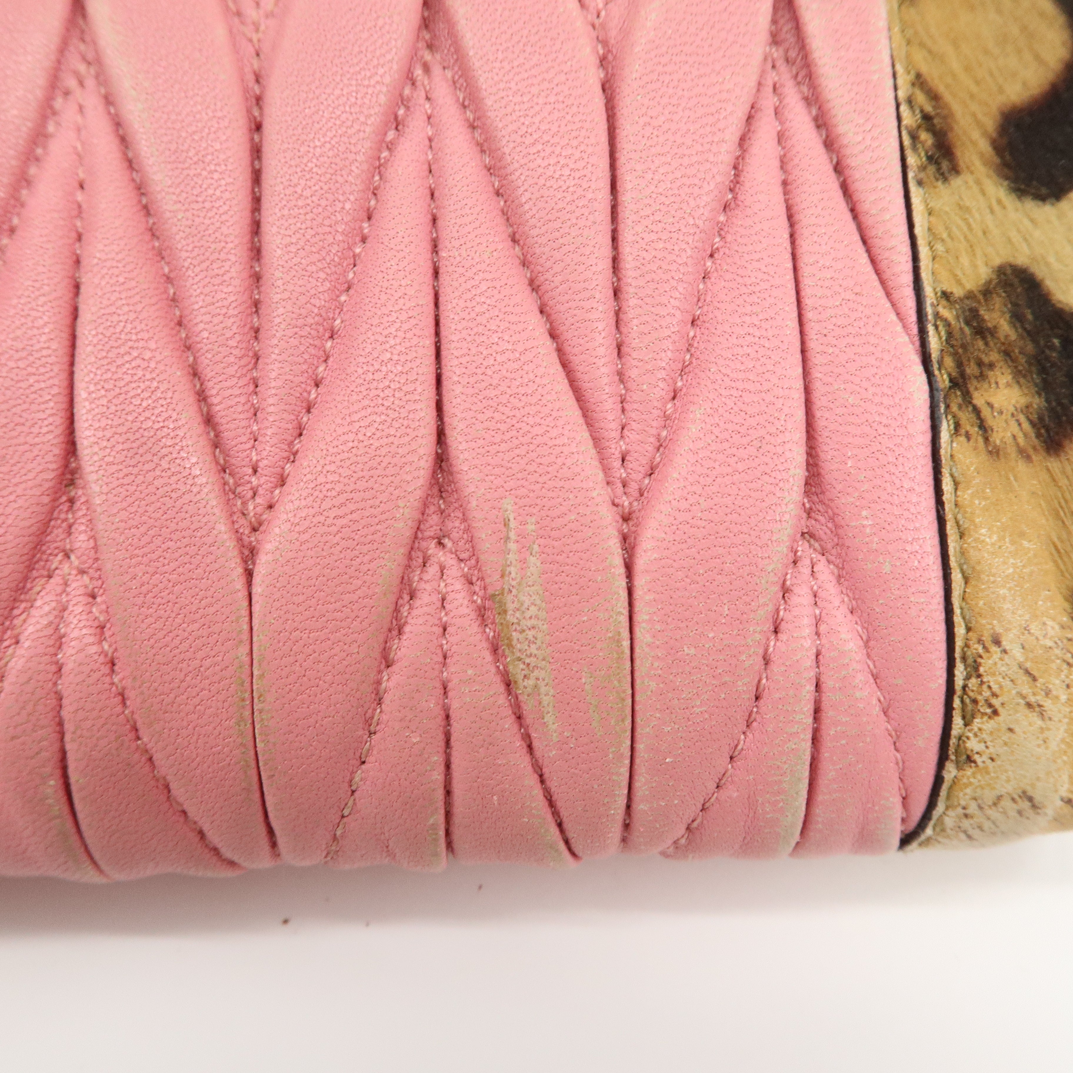 MIU MIU Set of 2 Leather Long Zippy Bi-fold Wallet Pink Used