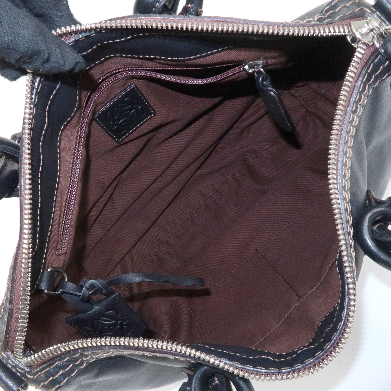 LOEWE Sangria Leather 2Way Tote Bag Black Silver Hardware Used