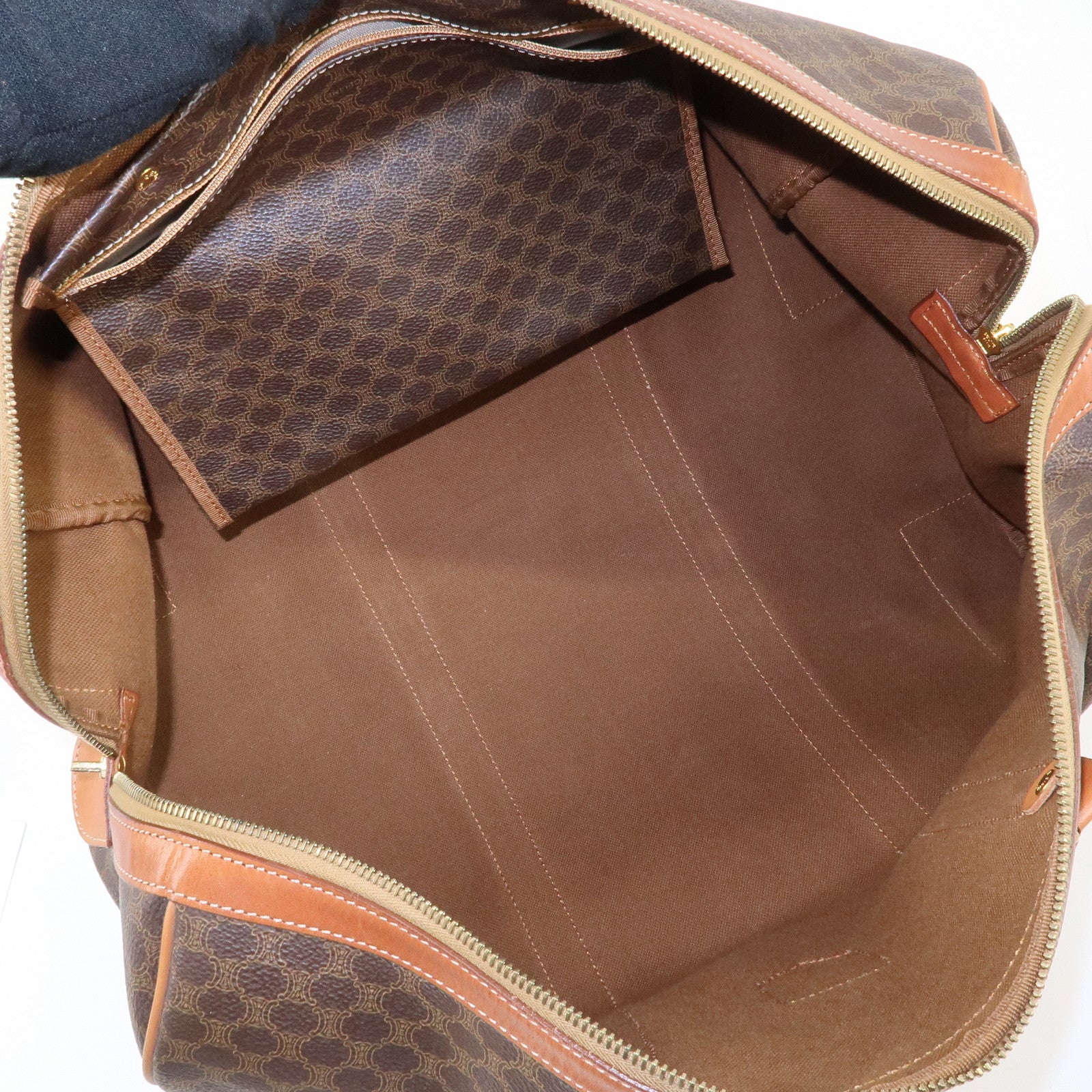 CELINE Macadam PVC Leather Boston Bag Hand Bag Brown Used