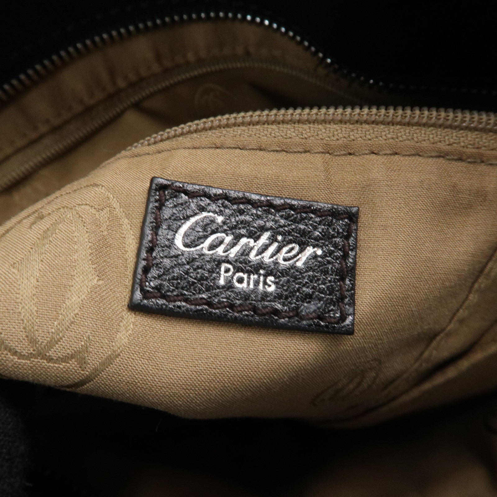 Cartier Leather Shoulder Bag Tote Bag Hand Bag Black Used