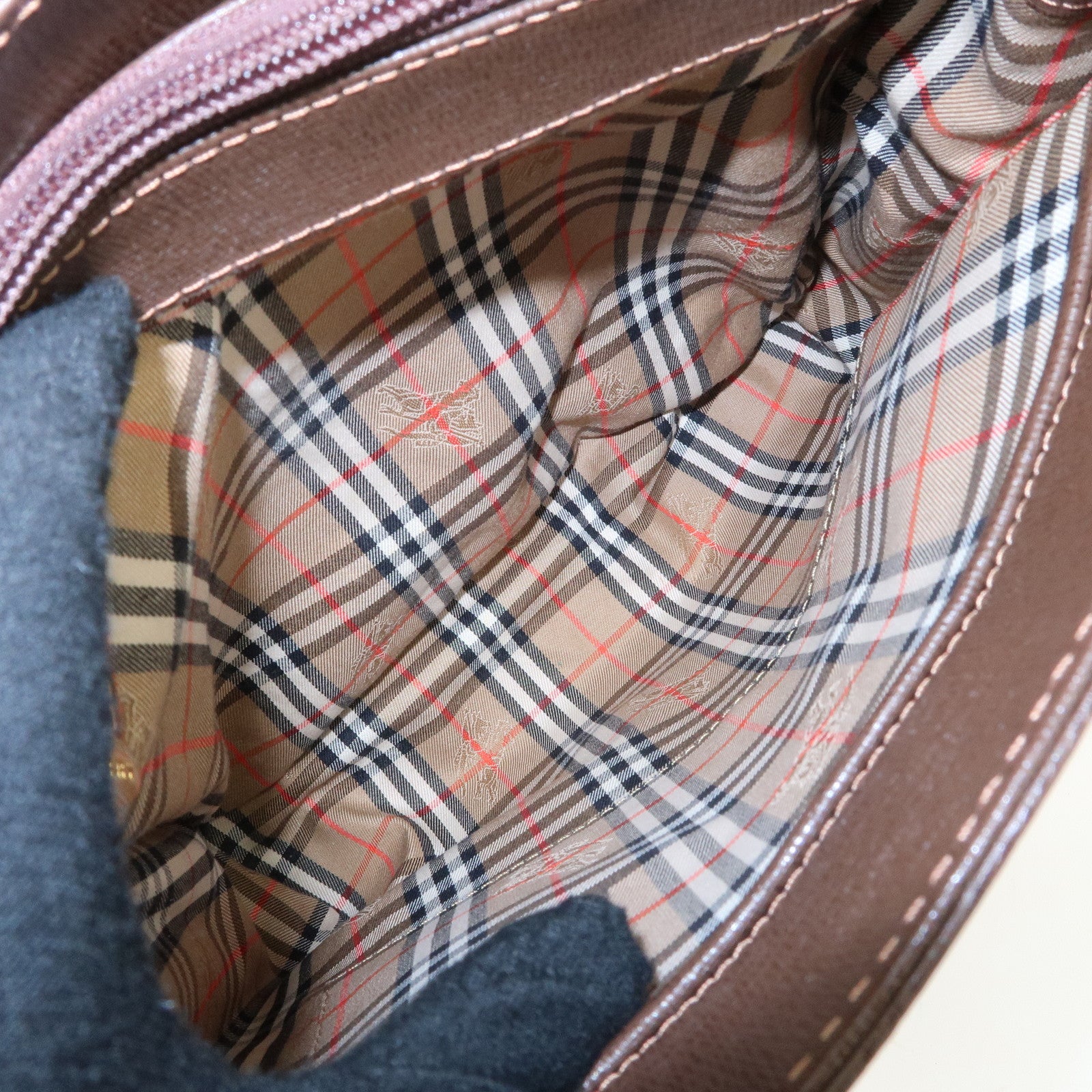 BURBERRY Leather Tote Bag Hand Bag Brown Used