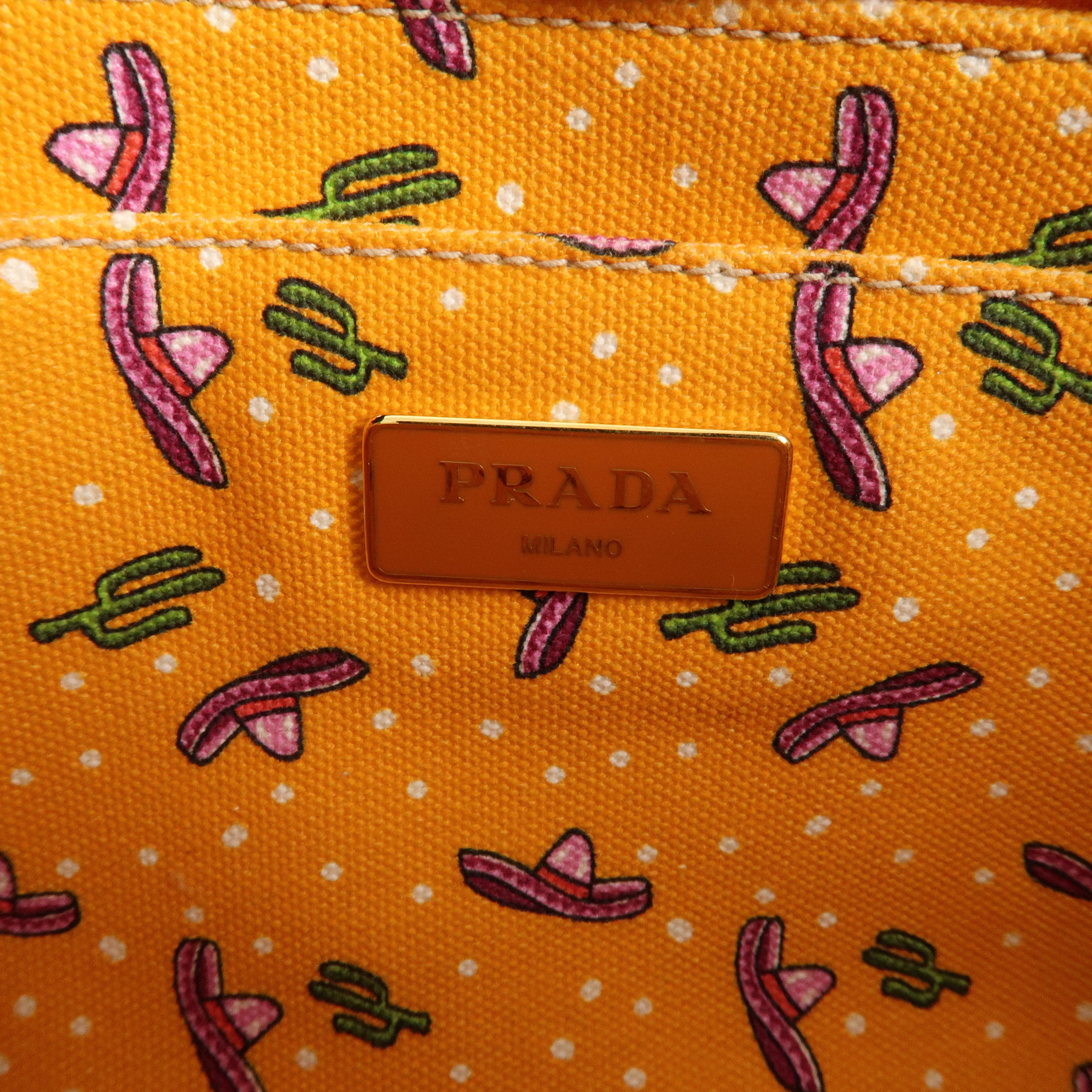 PRADA Canapa Mini Canvas 2Way Bag Cactus Pattern Orange 1BG439