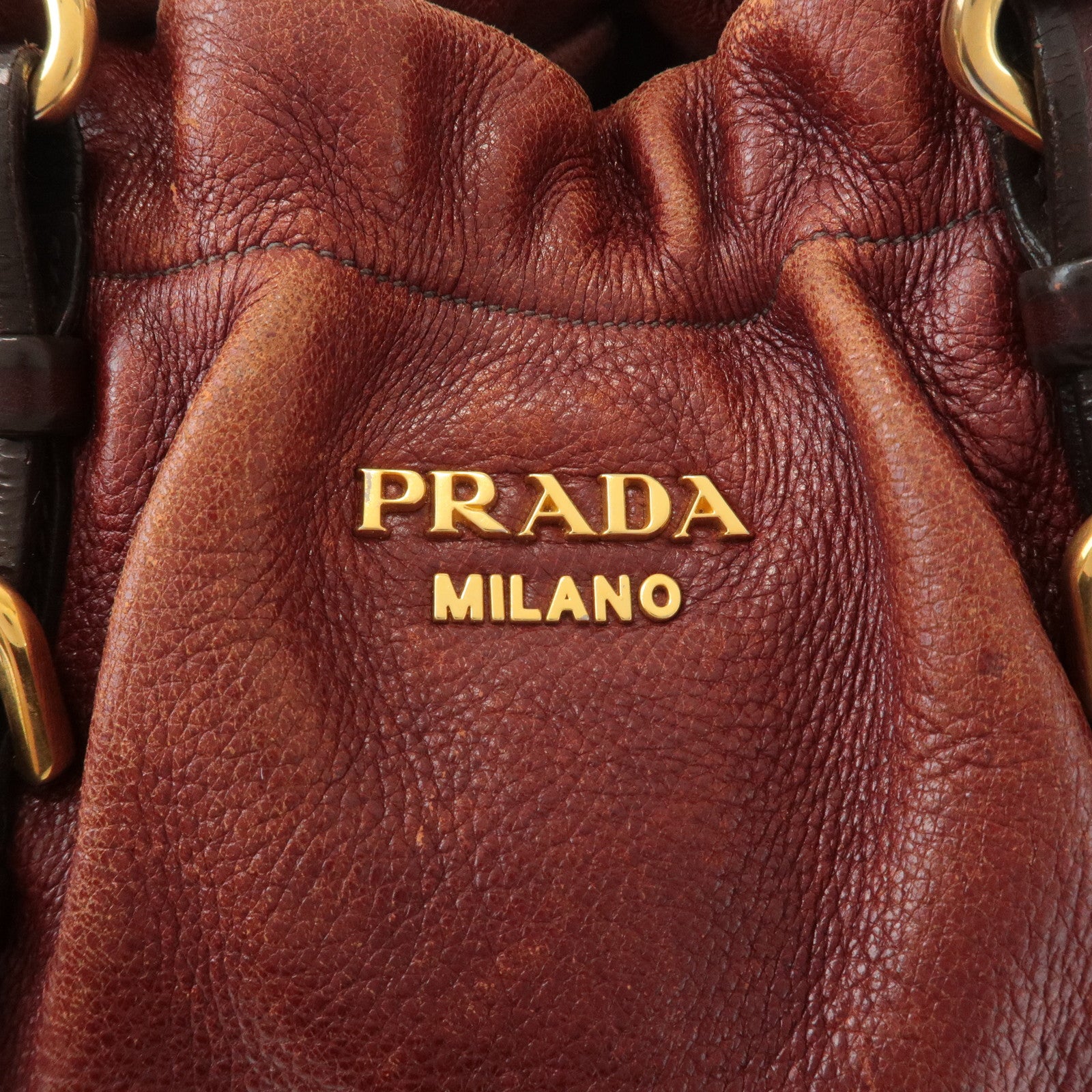 PRADA Leather 2Way Bag Shoulder Bag Crossbody Bag Brown BN1773