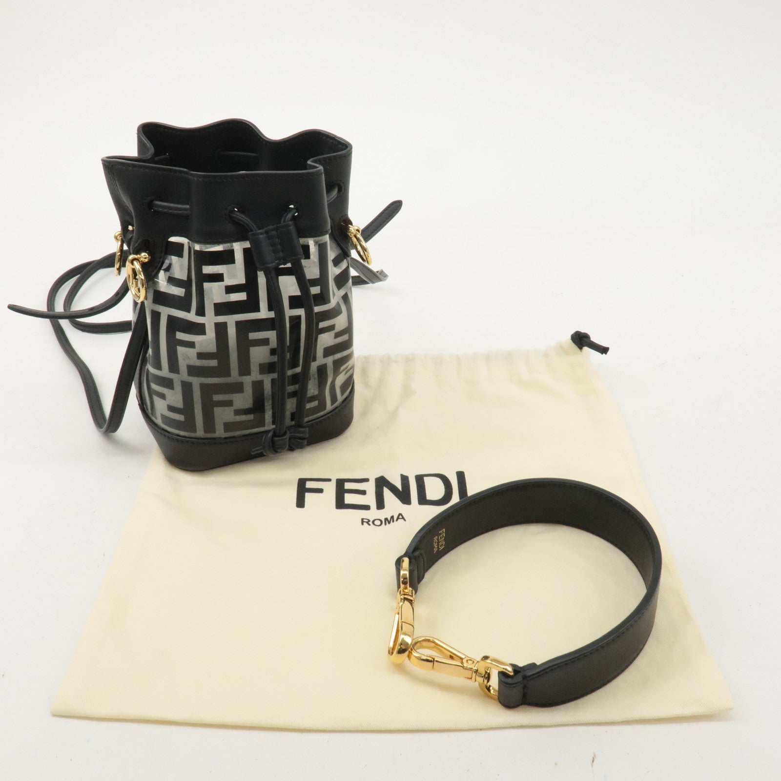 FENDI Vinyl Leather Montresor Mini 2Way Bag Black 8BS010