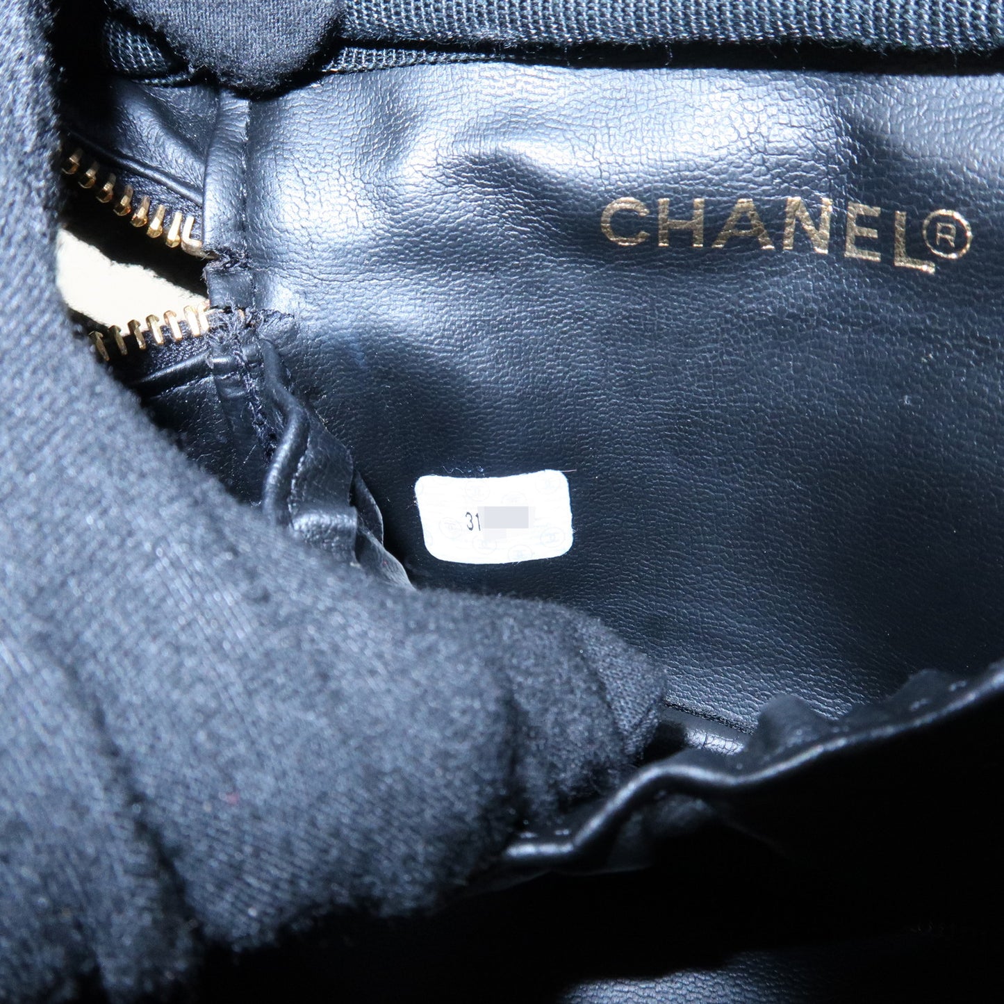 CHANEL Bicolore Lamb Skin Vanity Bag Cosmetic Pouch  Black A01618