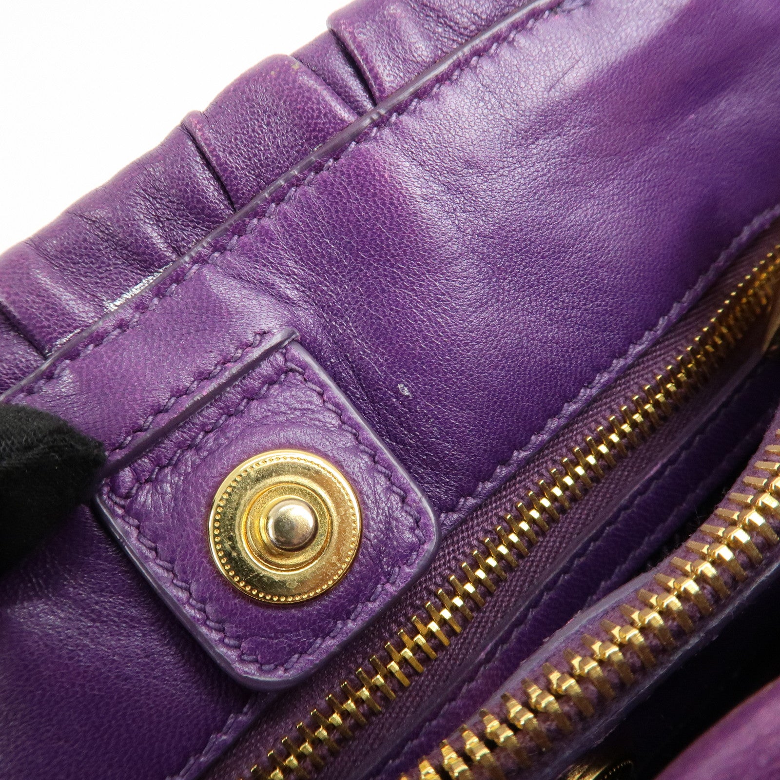 PRADA Leather Gathered Hand Bag Purple Gold Hardware BN2394