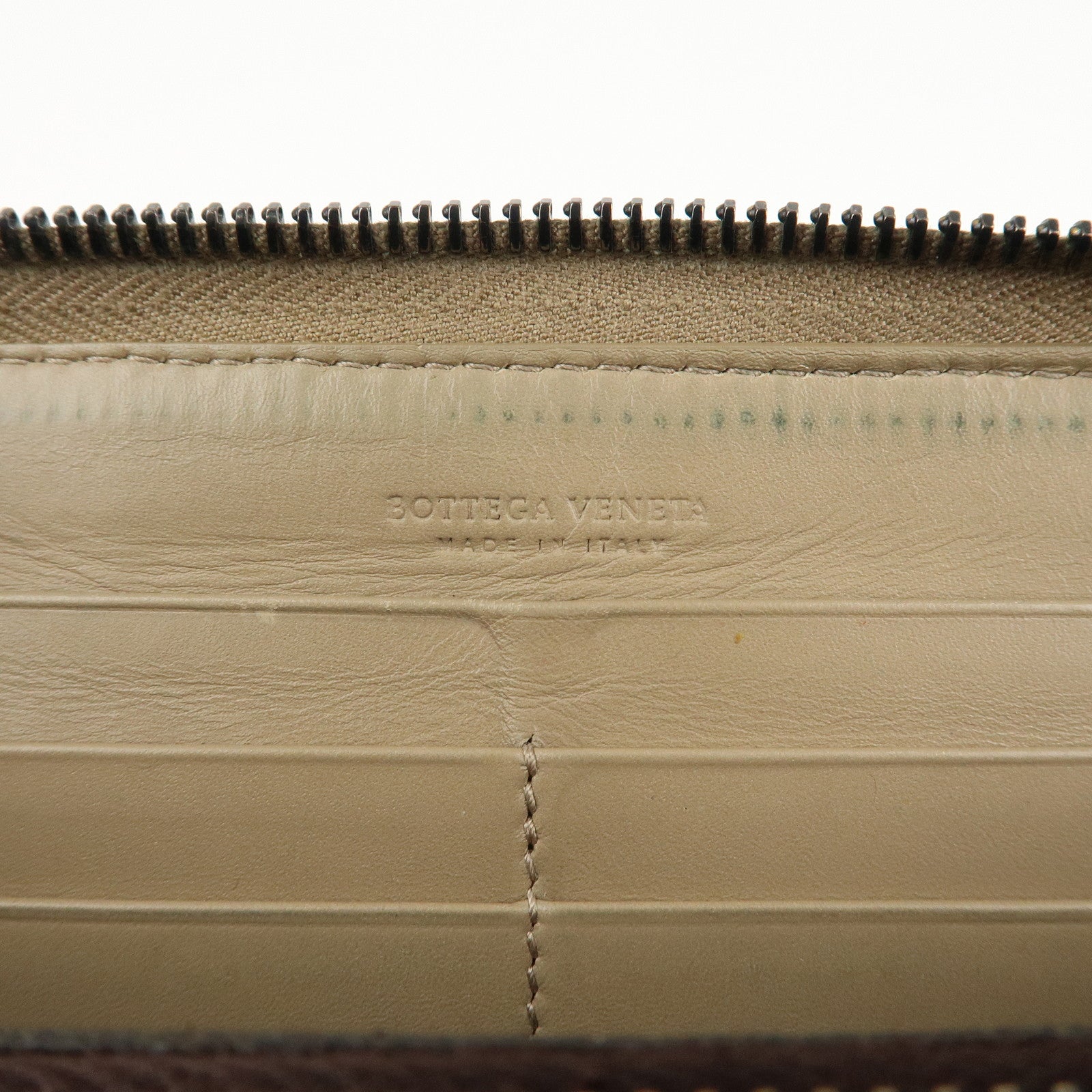BOTTEGA VENETA Intrecciato Leather Zip Around Long Wallet Beige Used