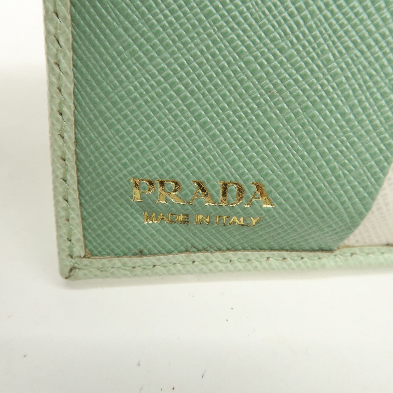 PRADA Logo Saffiano Leather Bi-Fold Small Wallet Light Green