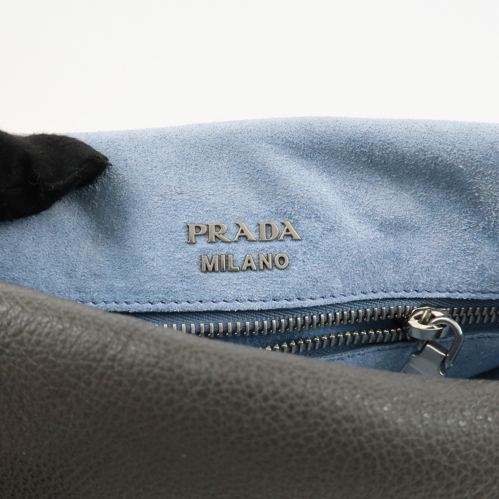 PRADA Etiquette Leather Shoulder Bag Gray Silver Hardware 1BD082