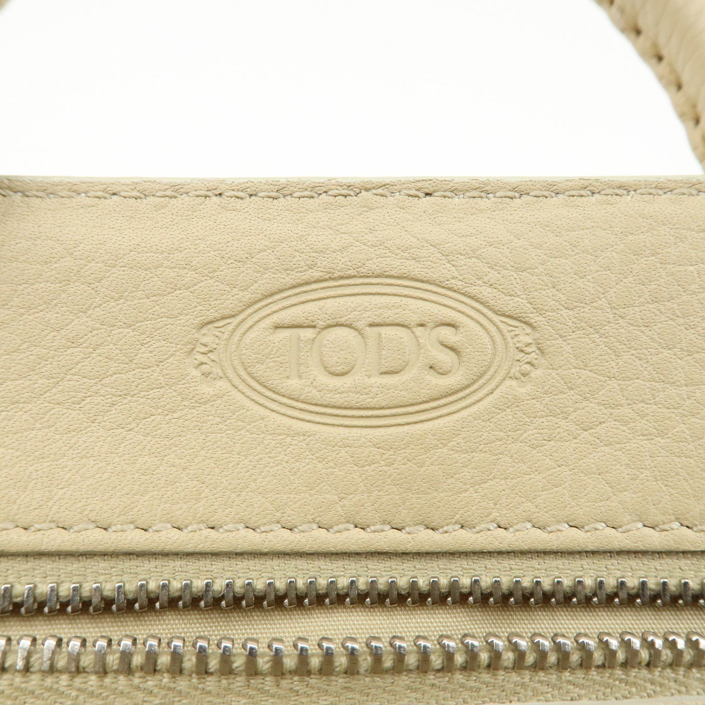 TOD'S Logo Leather Tote Bag Hand Bag Beige Cream