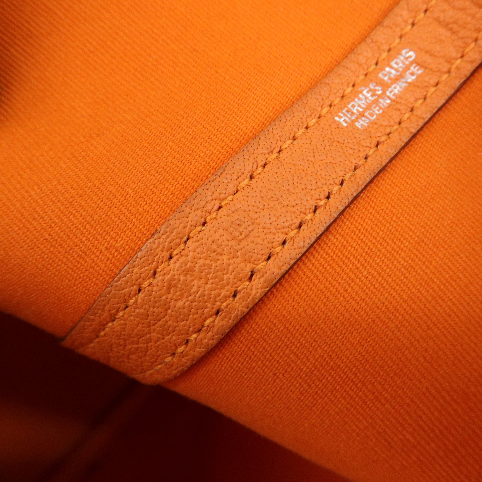 HERMES ToileOfficier Leather Garden Party MM P Stamped Tote Bag Used