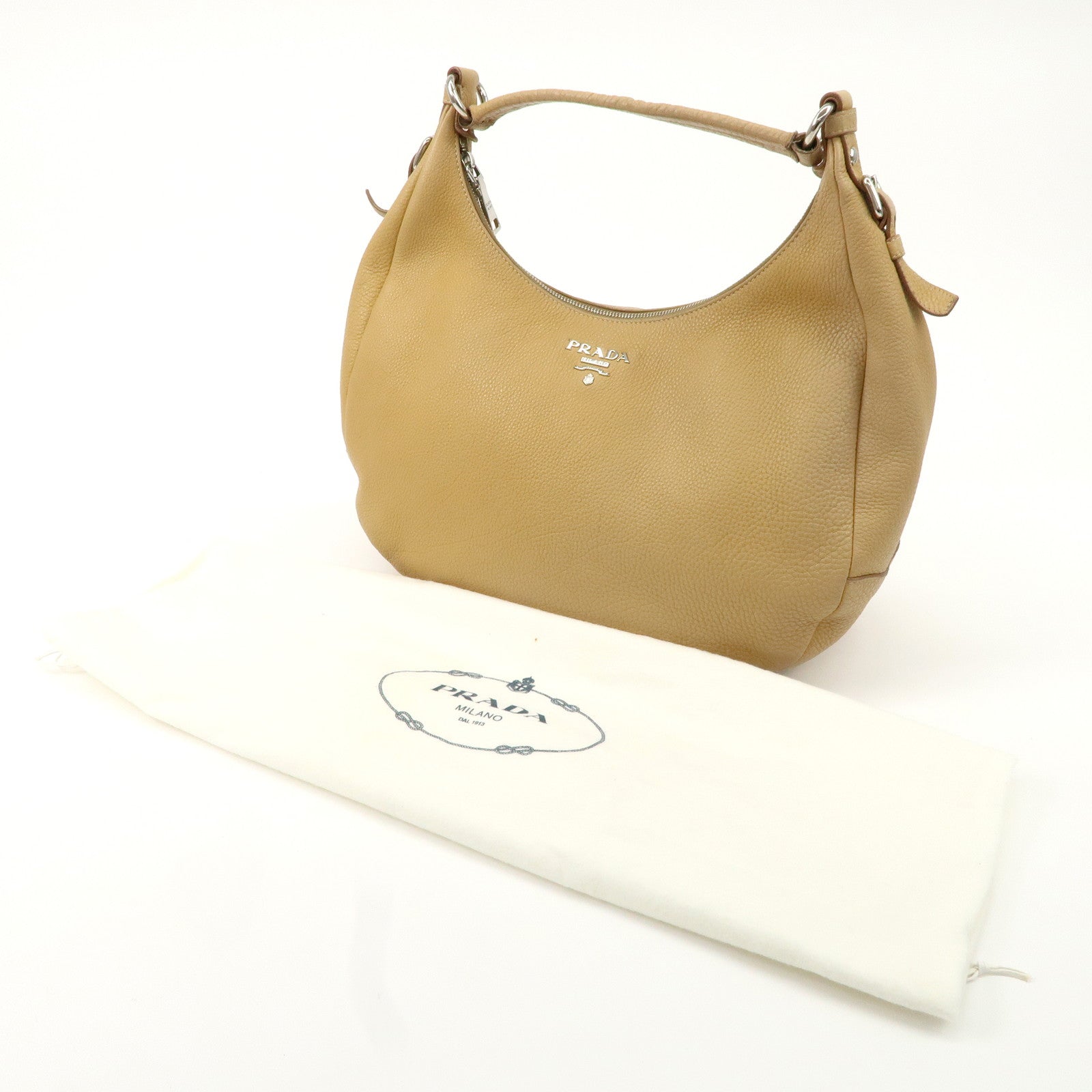 PRADA Leather Shoulder Bag Beige BR4311