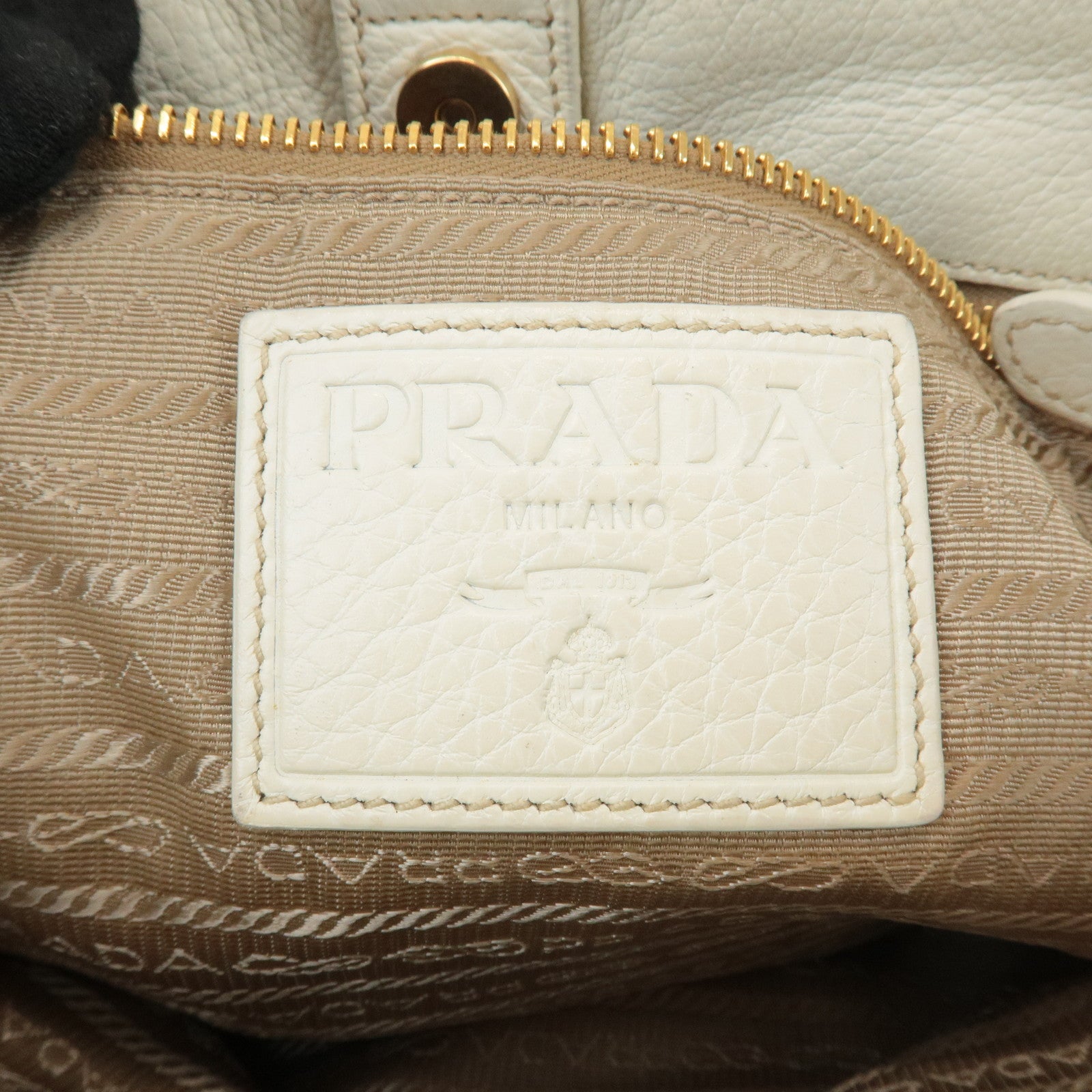 PRADA Canvas Leather 2WAY Logo Studs Hand Bag Beige BN1450 Used