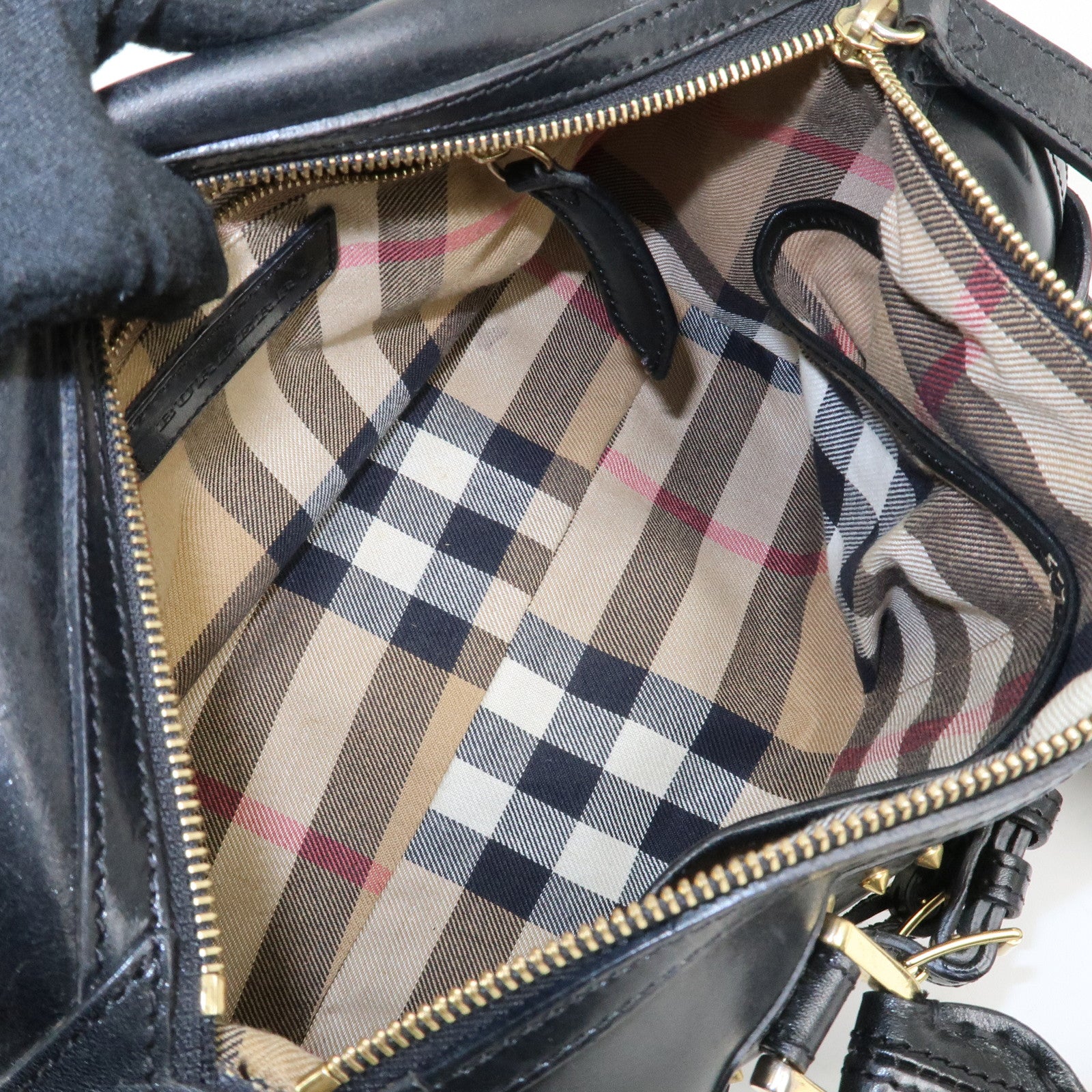 BURBERRY Leather 2Way Shoulder Bag Crossbody Bag Studs Black Used