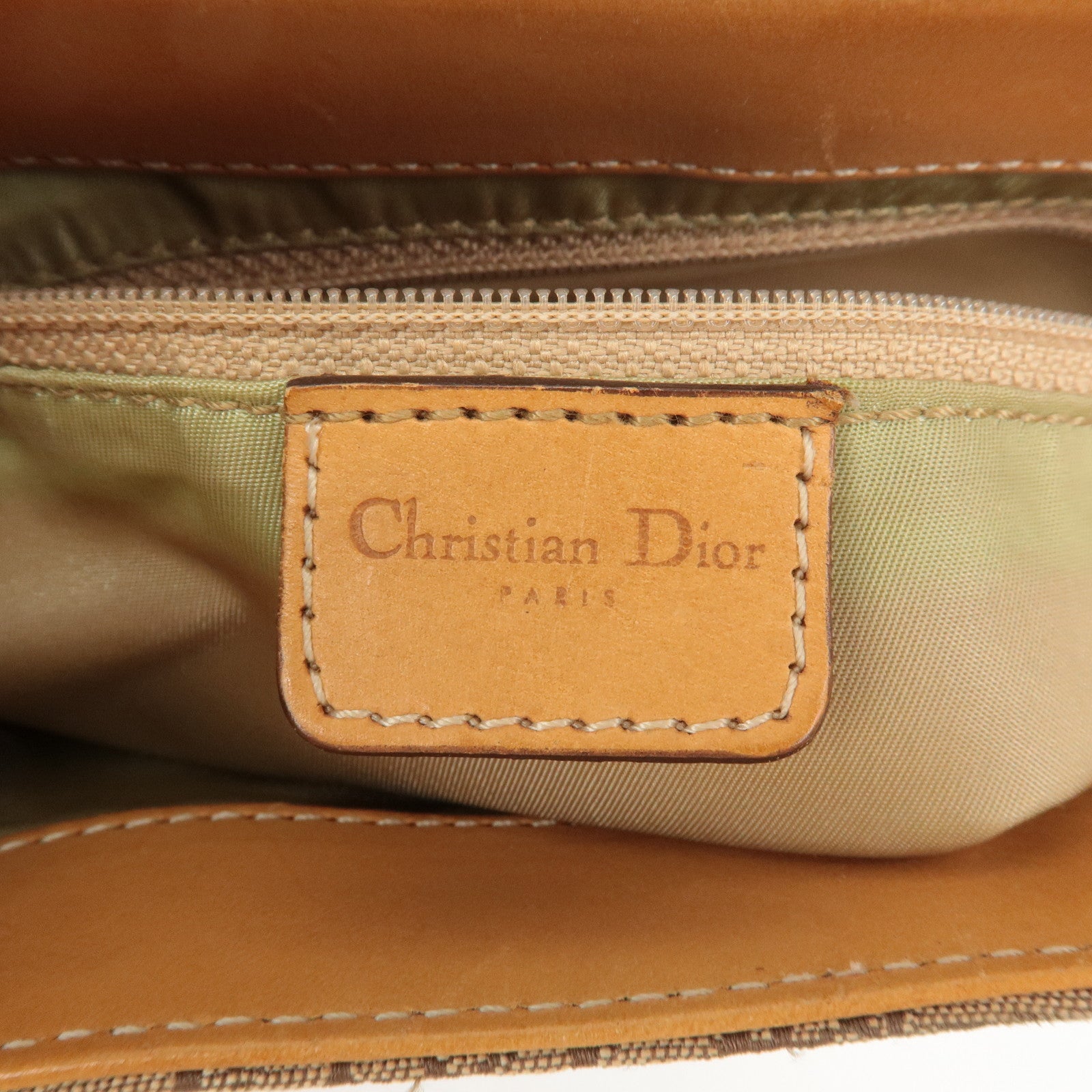 Christian Dior Trotter Canvas Leather Shoulder Bag Beige Brown