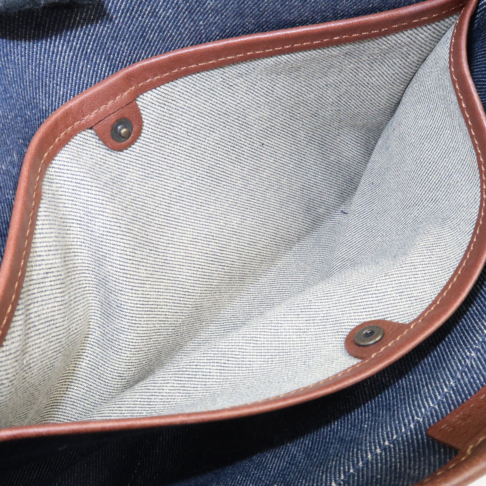 CELINE Macadam Denim Leather Shoulder Bag Blue Brown Used